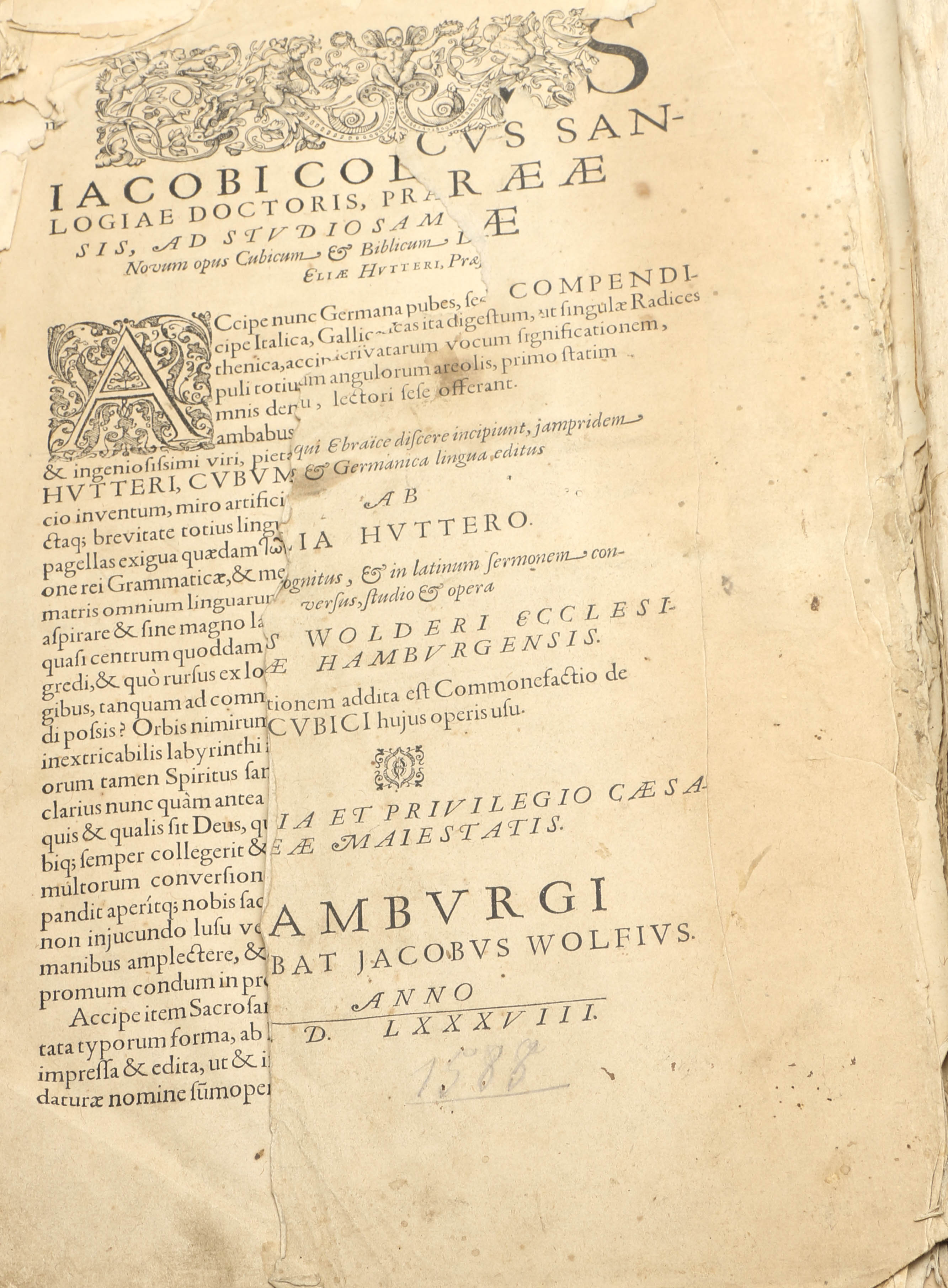 1588 Elias Hutter Hebrew Bible "Cubus Alphabeticus Sanctæ Ebrææ Linguæ"