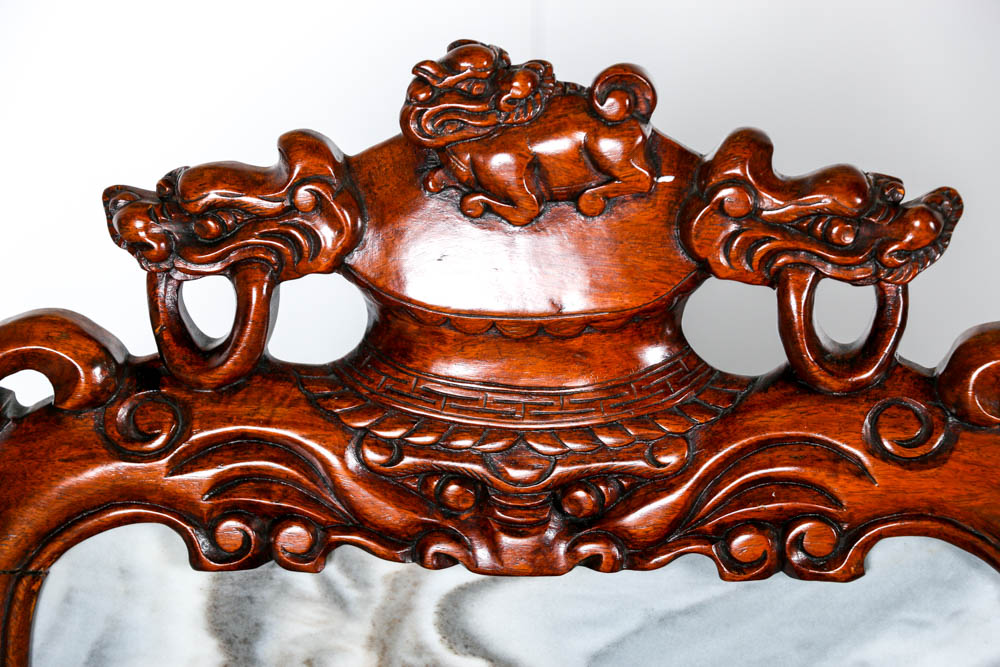 Mahogany Wood Chairs with Marble Backing