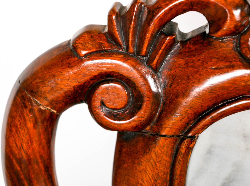 Mahogany Wood Chairs with Marble Backing