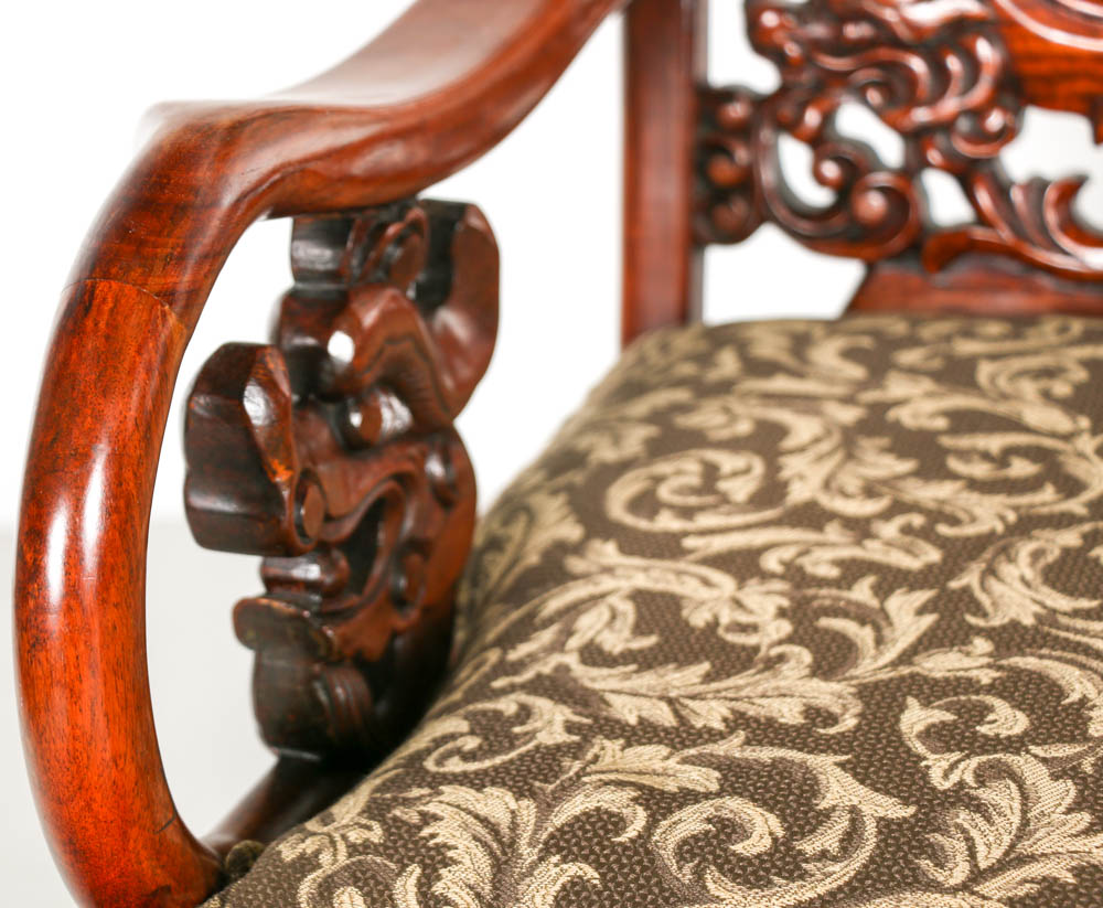 Mahogany Wood Chairs with Marble Backing