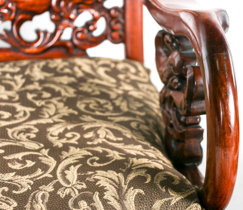 Mahogany Wood Chairs with Marble Backing