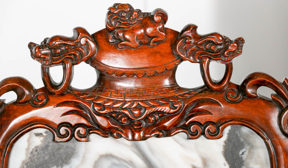 Mahogany Wood Chairs with Marble Backing