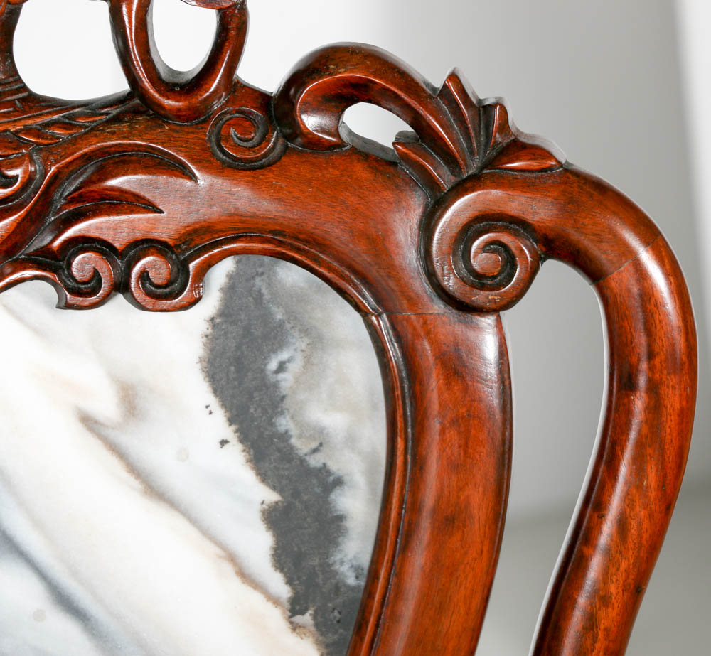 Mahogany Wood Chairs with Marble Backing