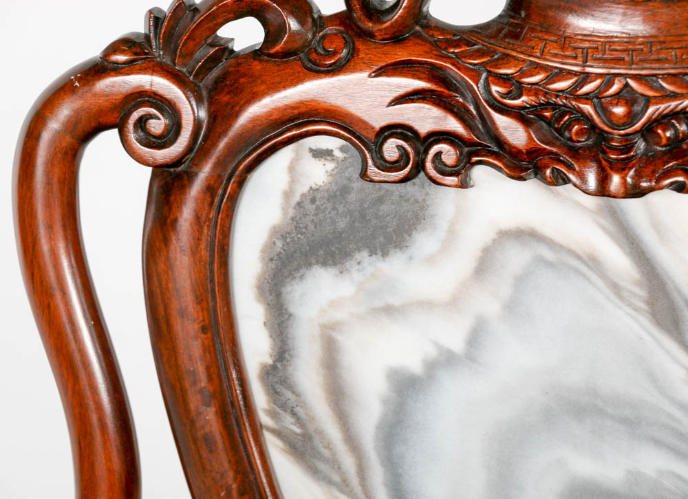 Mahogany Wood Chairs with Marble Backing