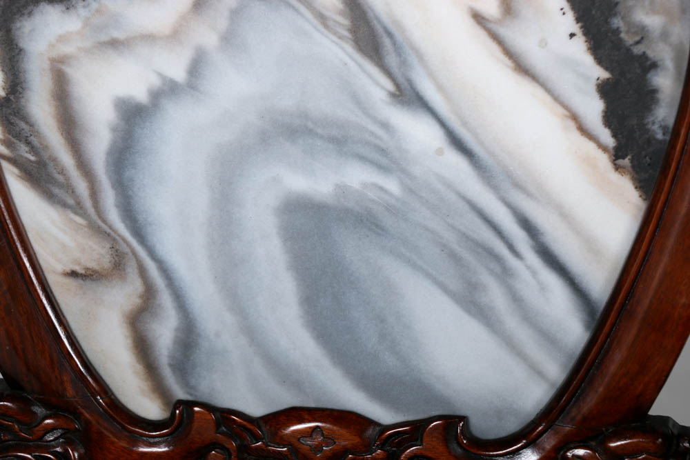 Mahogany Wood Chairs with Marble Backing