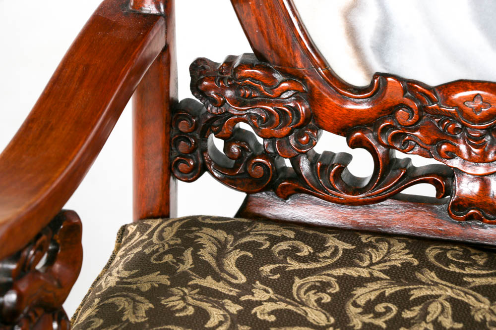 Mahogany Wood Chairs with Marble Backing