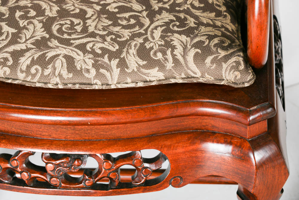 Mahogany Wood Chairs with Marble Backing