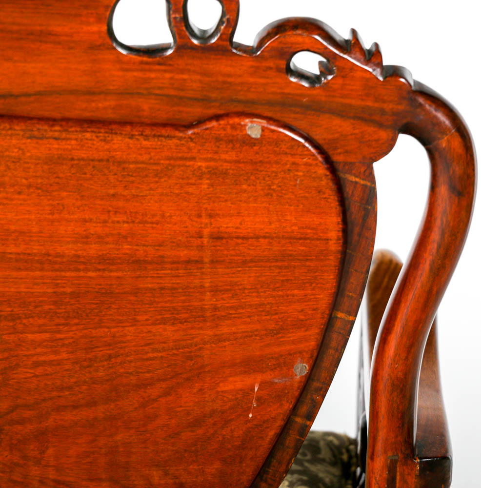 Mahogany Wood Chairs with Marble Backing