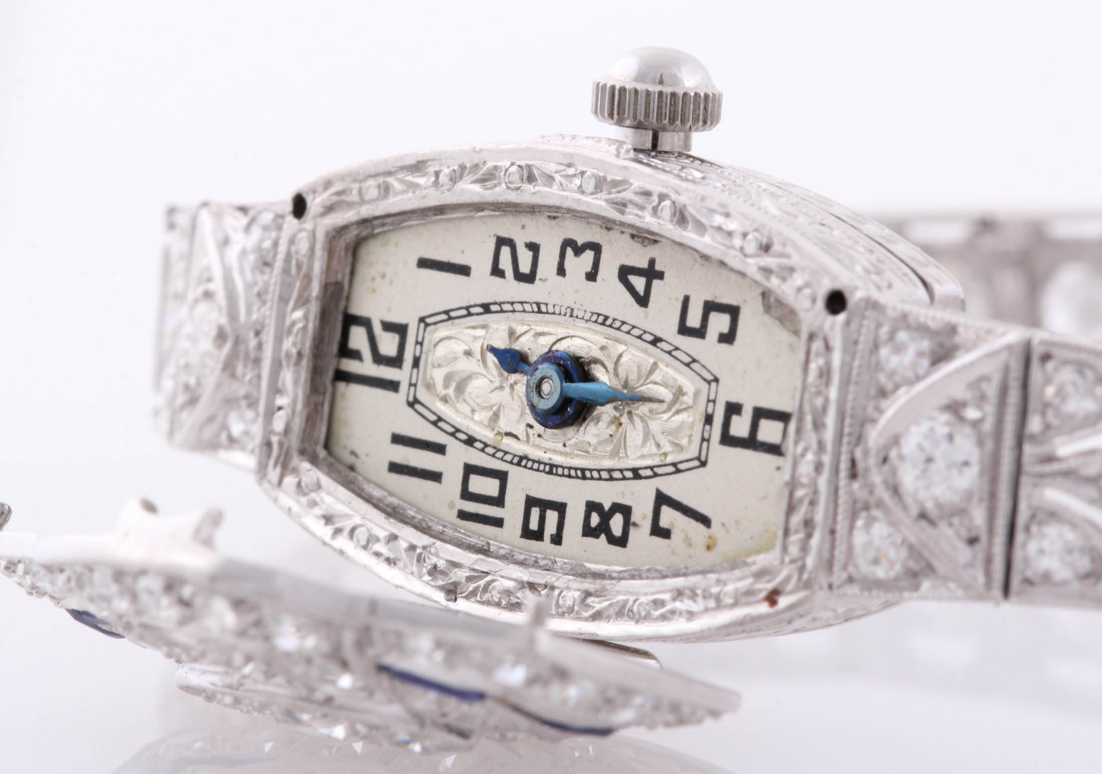 Art Deco Seeland Platinum 2.50 CTW Diamond and Synthetic Sapphire Watch