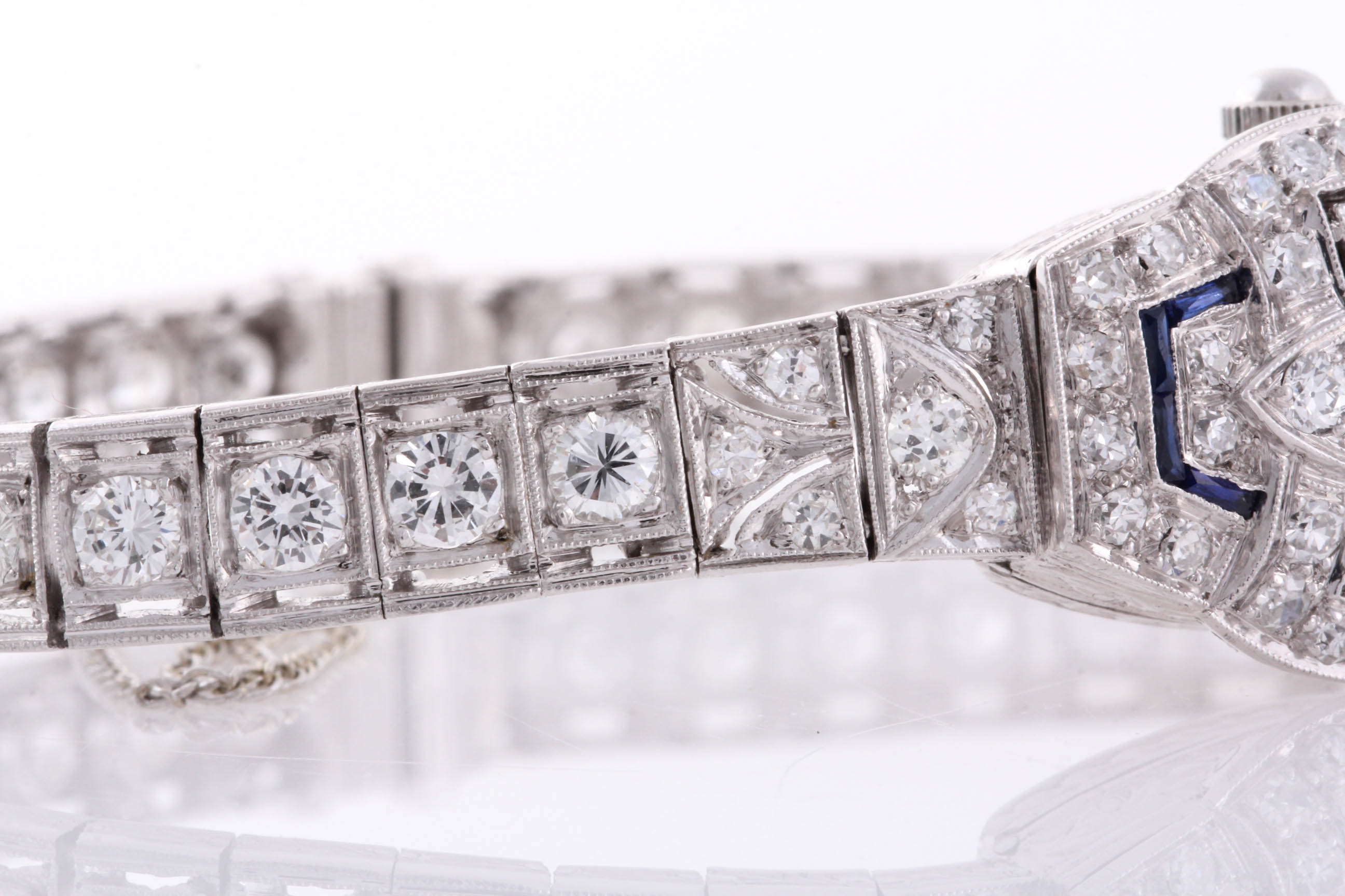 Art Deco Seeland Platinum 2.50 CTW Diamond and Synthetic Sapphire Watch