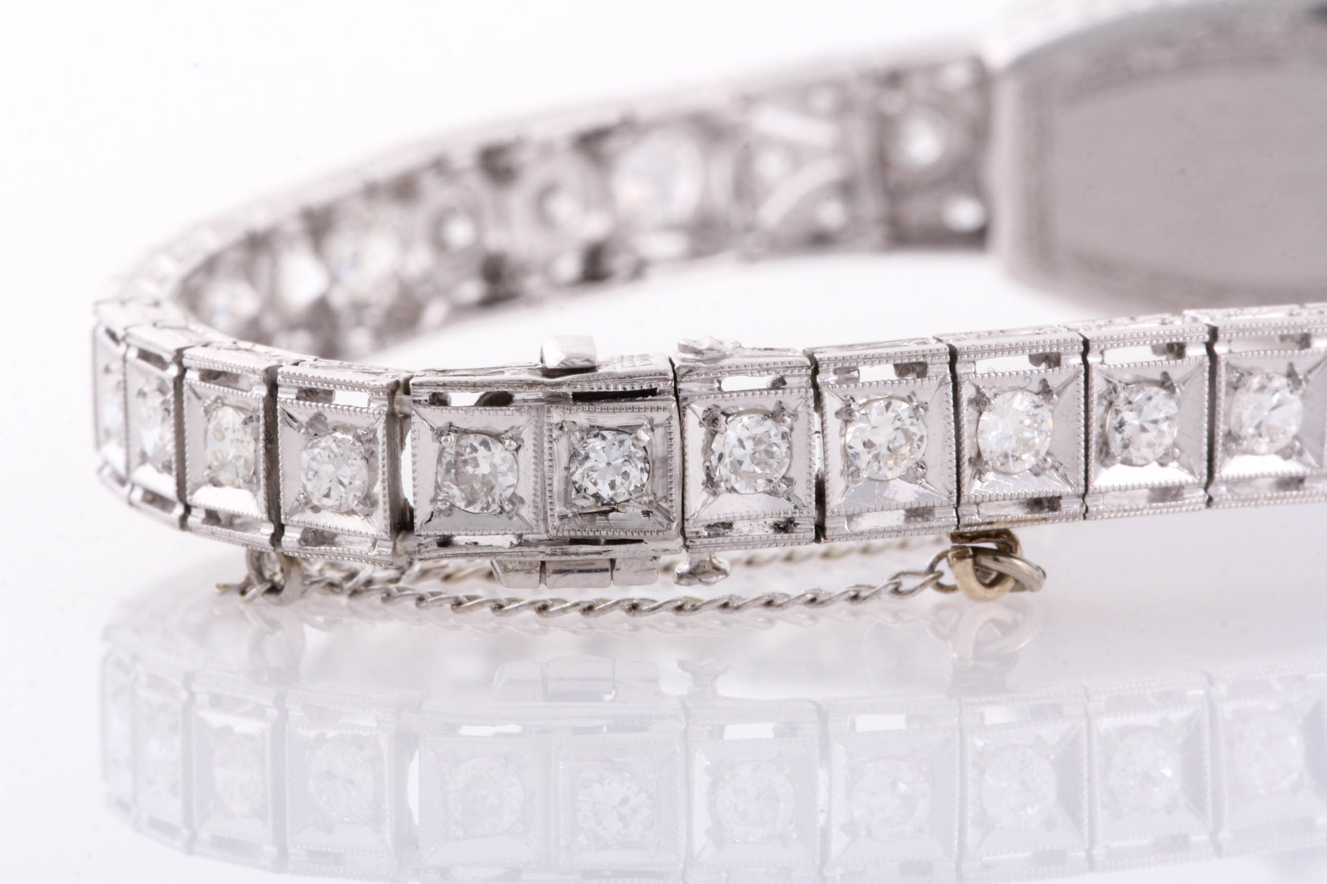 Art Deco Seeland Platinum 2.50 CTW Diamond and Synthetic Sapphire Watch