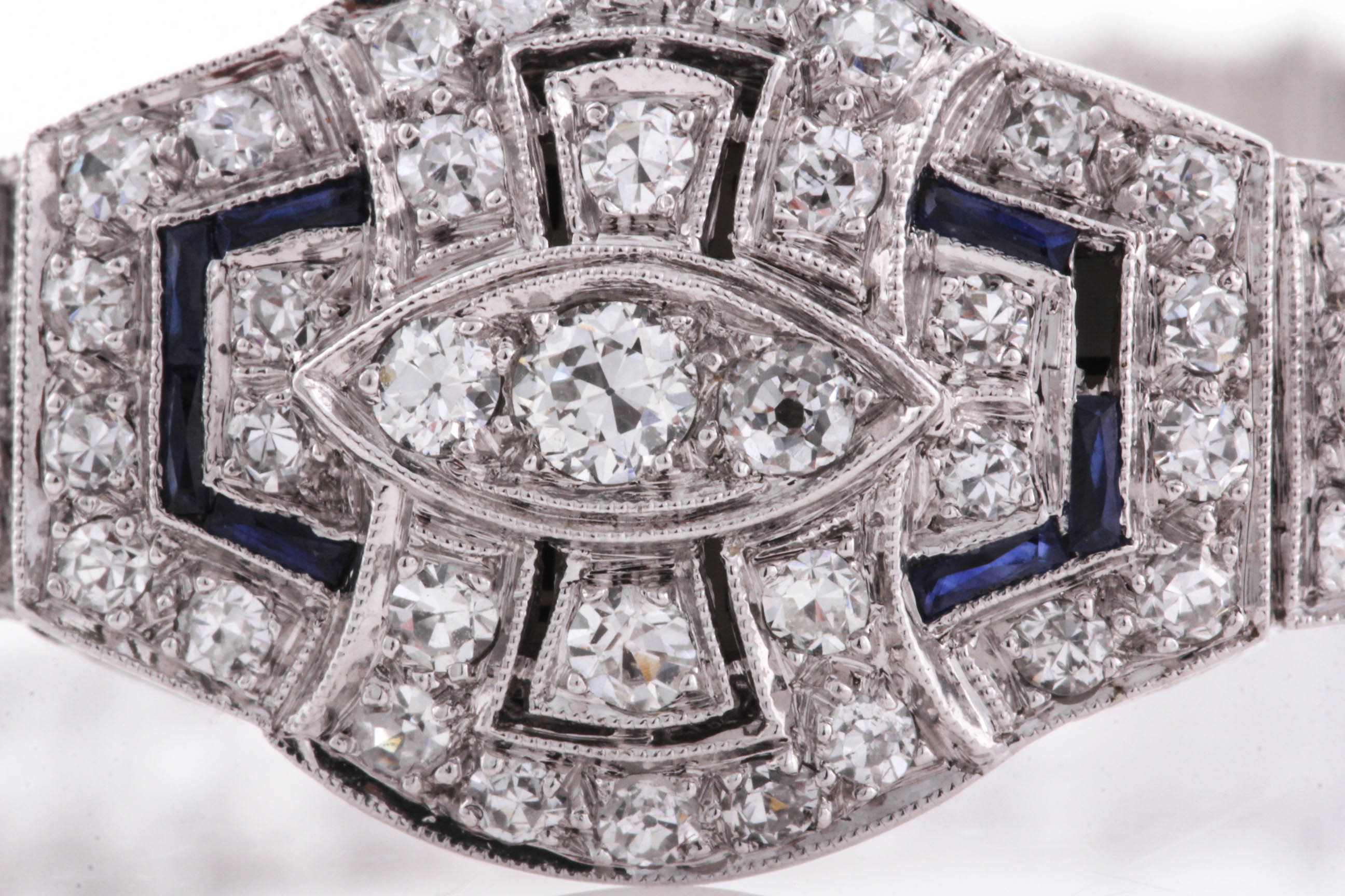 Art Deco Seeland Platinum 2.50 CTW Diamond and Synthetic Sapphire Watch