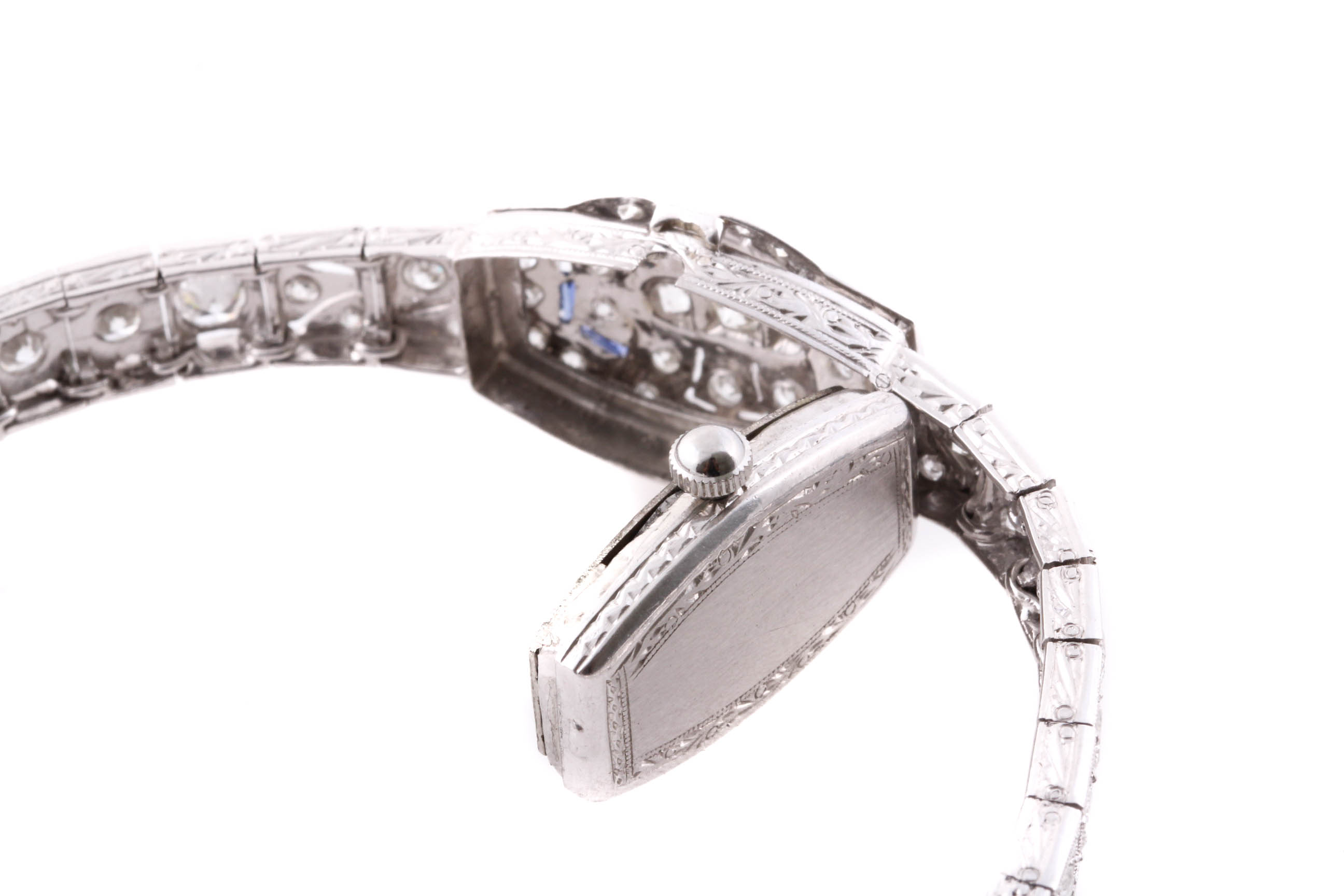 Art Deco Seeland Platinum 2.50 CTW Diamond and Synthetic Sapphire Watch