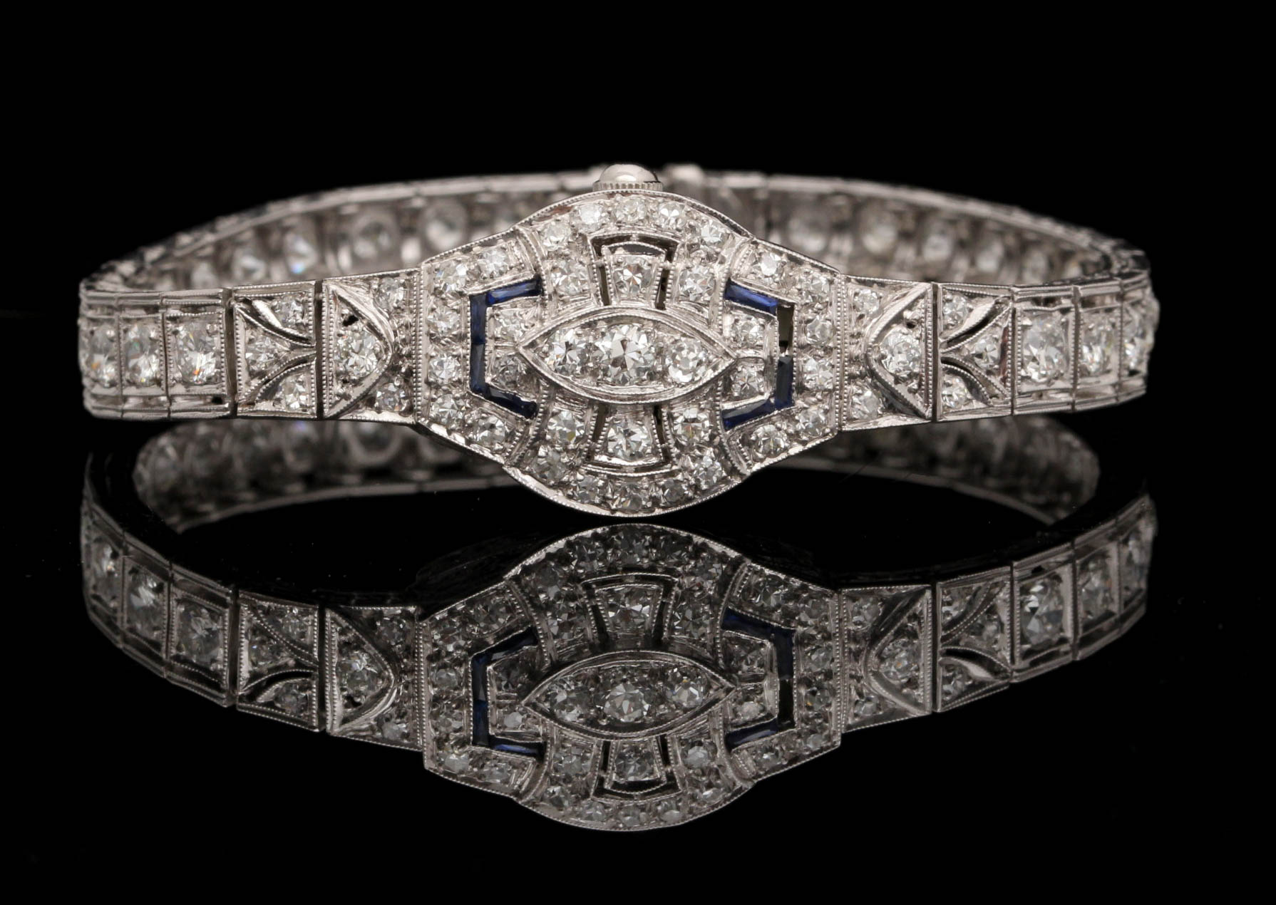 Art Deco Seeland Platinum 2.50 CTW Diamond and Synthetic Sapphire Watch