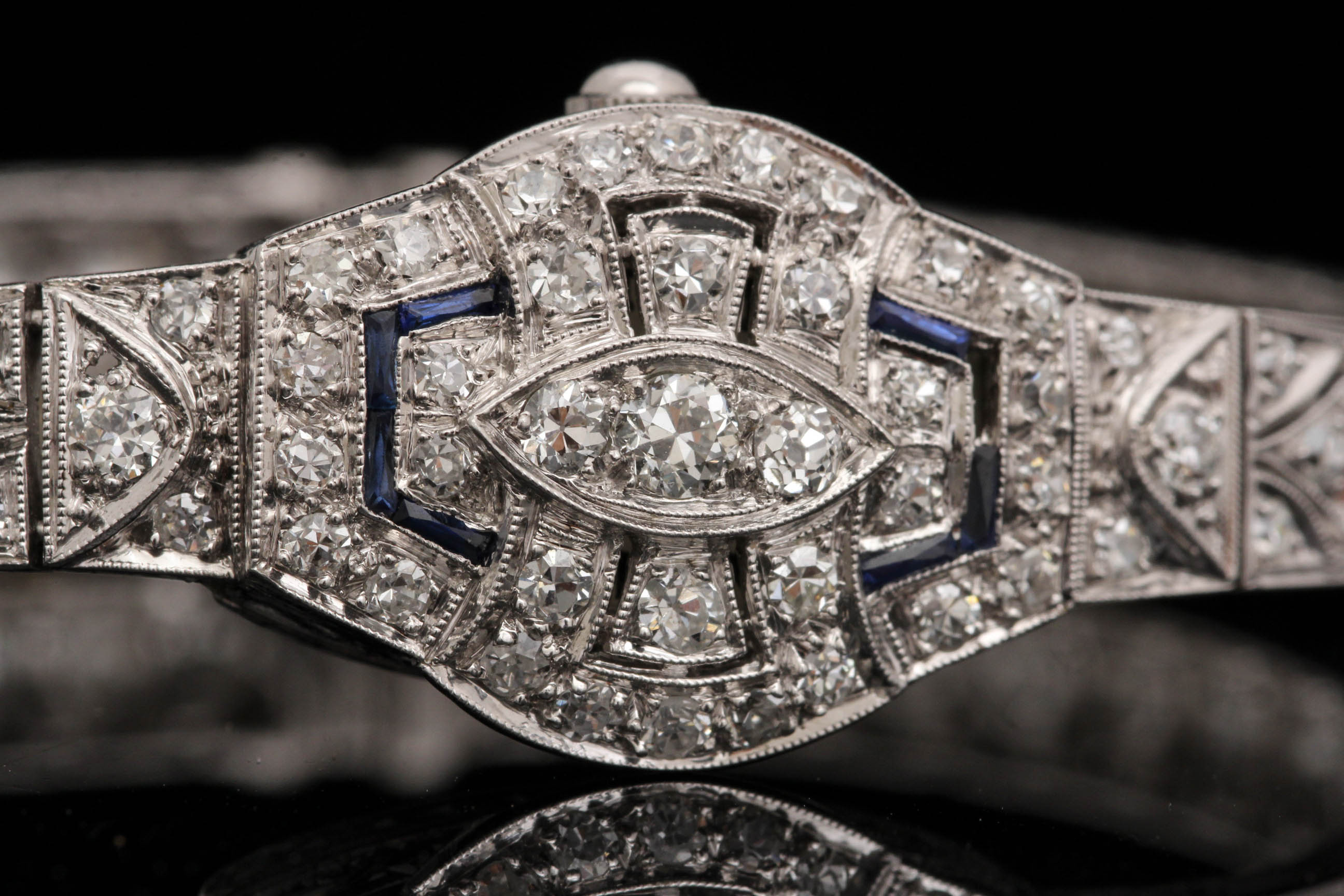 Art Deco Seeland Platinum 2.50 CTW Diamond and Synthetic Sapphire Watch