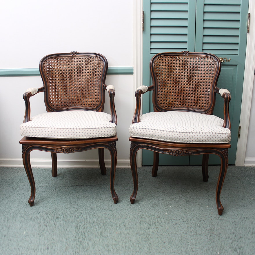 Provincial Louis XV Style Caned Fauteuils
