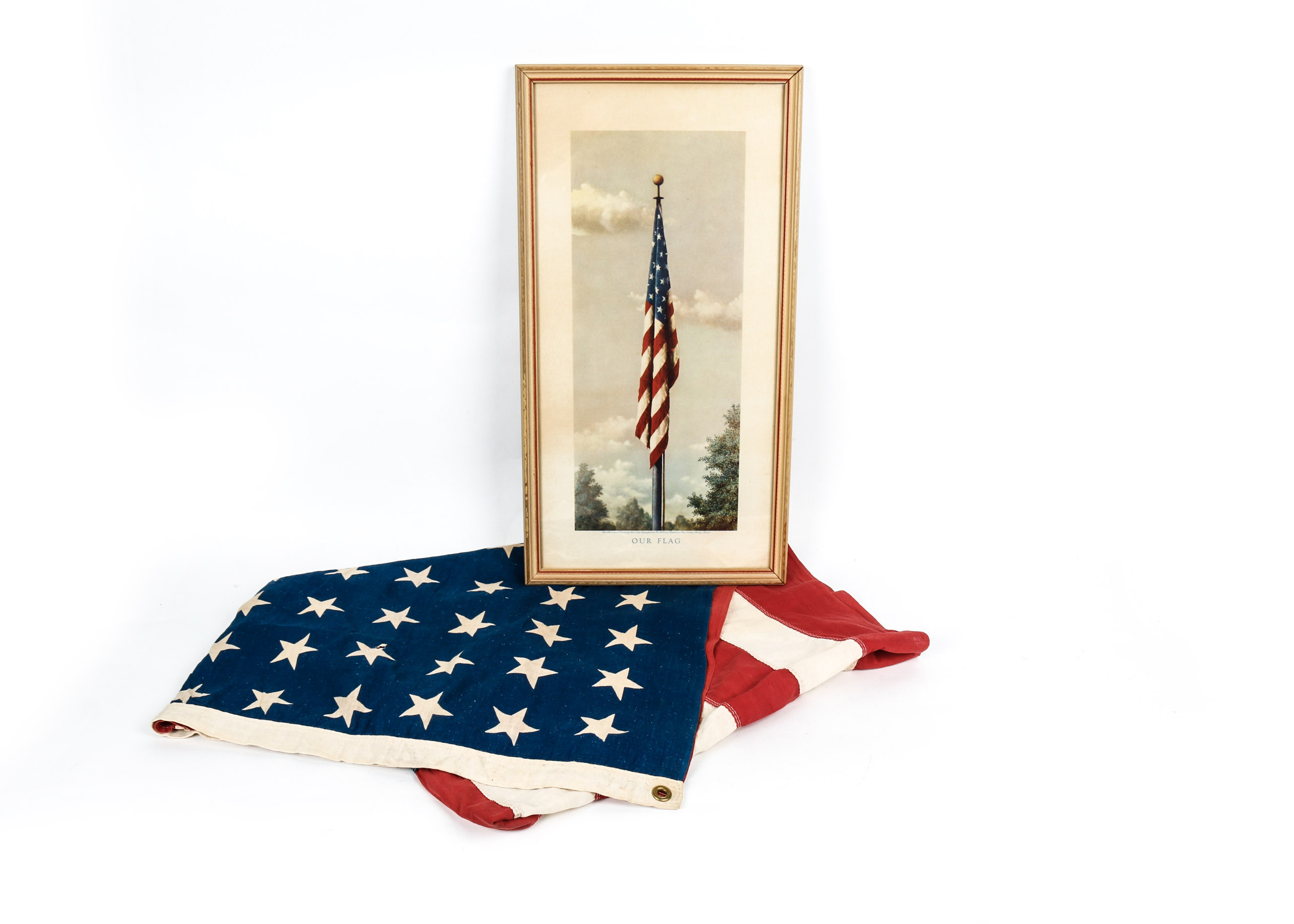 Vintage American Flag and Framed Print