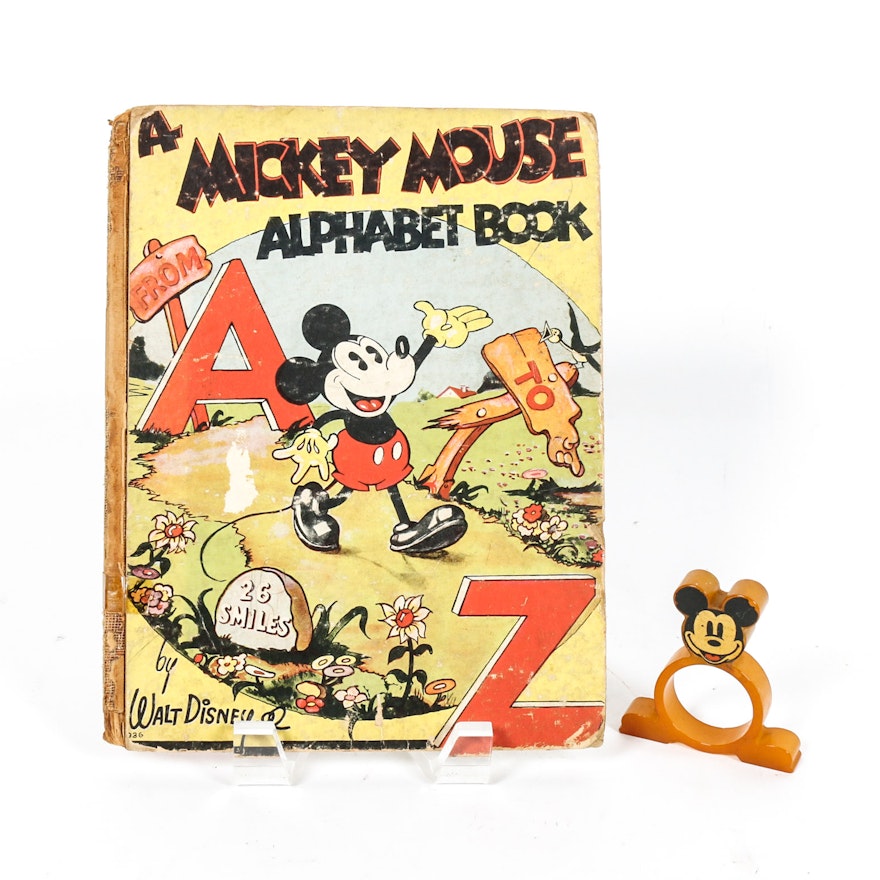 Vintage Mickey Mouse Bakelite Napkin Ring and Book
