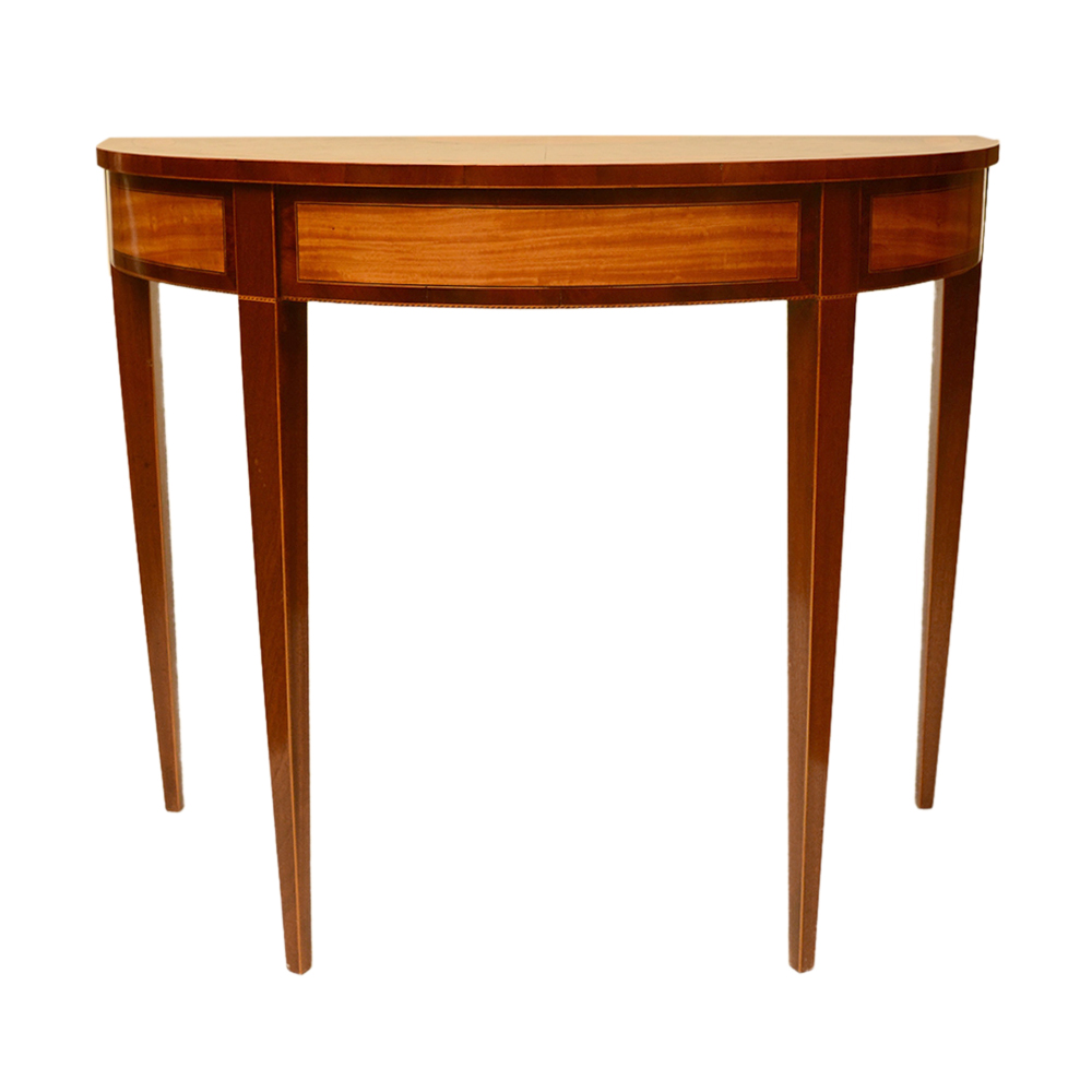 Hepplewhite Style Inlaid Demilune Console Table