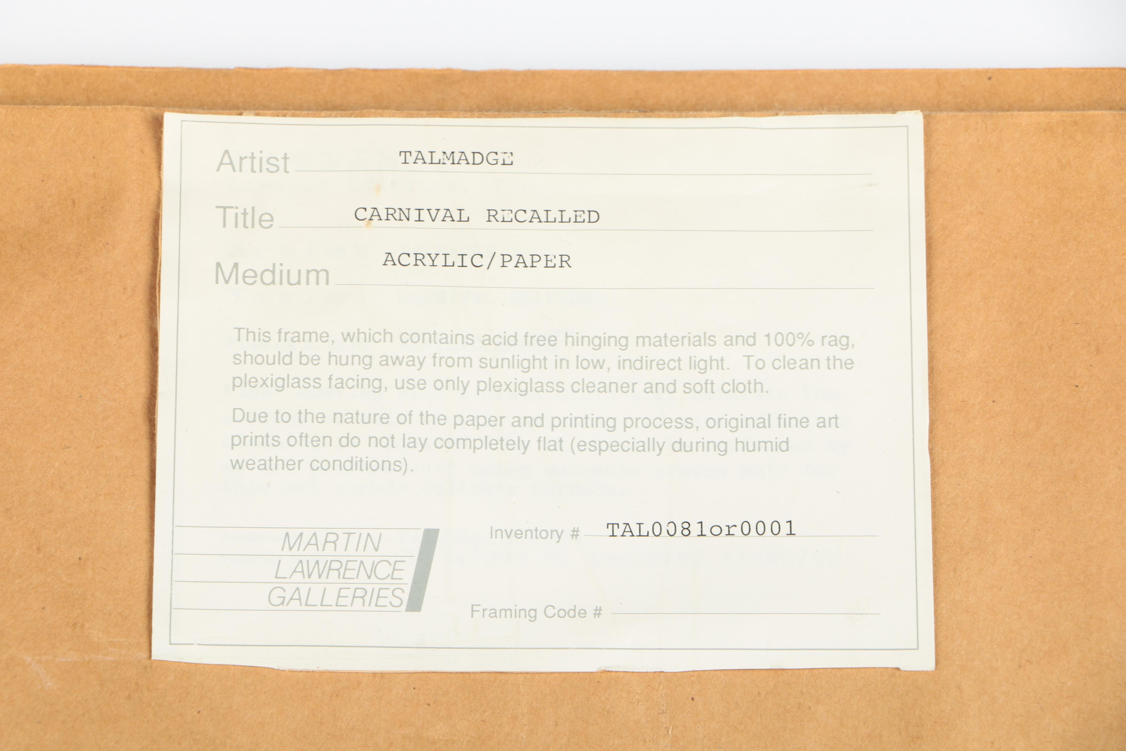 James Talmadge Acrylic Painting on Paper "Carnival Recalled"