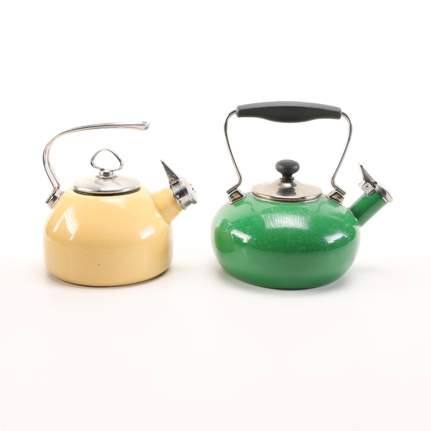 Green and Yellow Chantal Tea Kettles