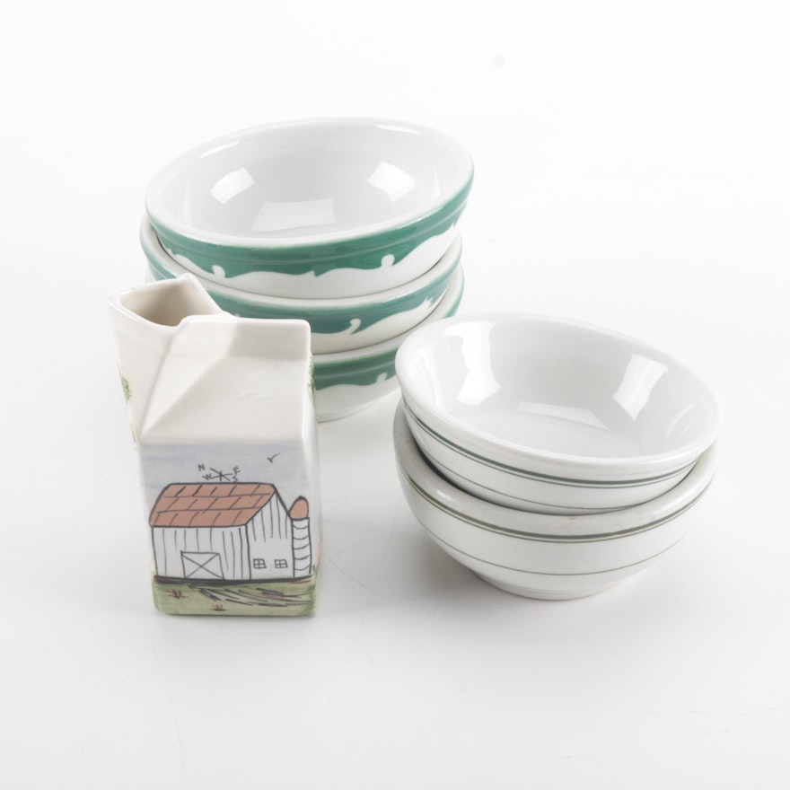 Collection of Ceramic Bowls and Milk Carton