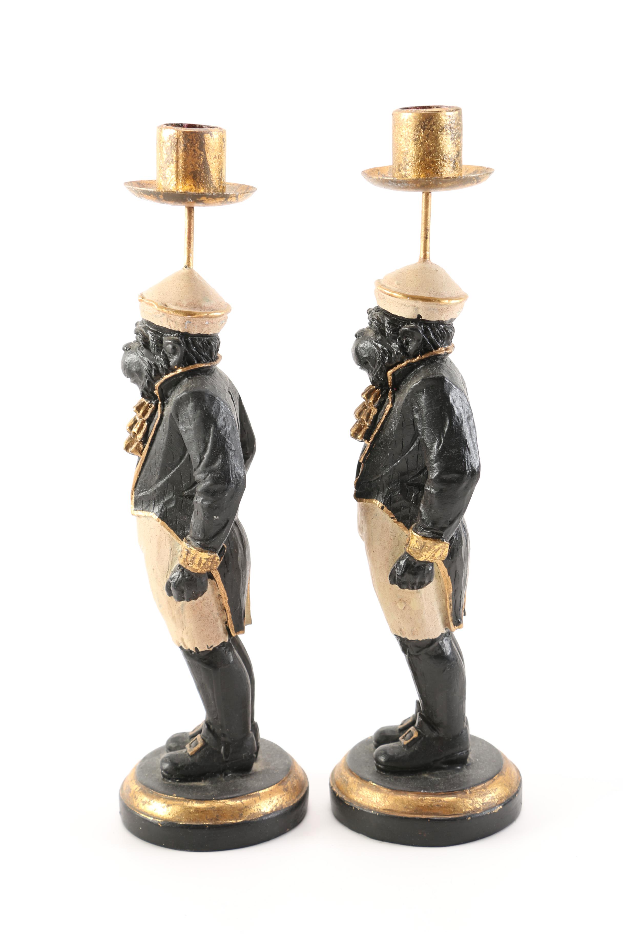 Chimpanzee Wood Carved Candlestick Holders