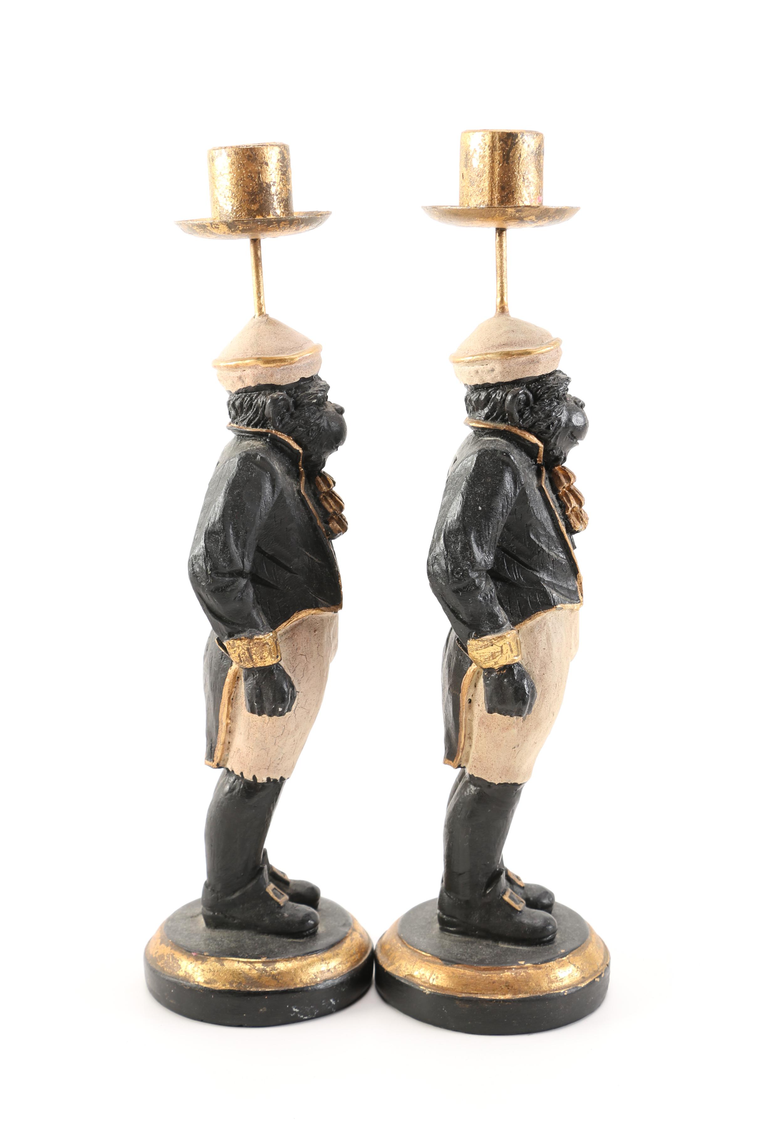 Chimpanzee Wood Carved Candlestick Holders