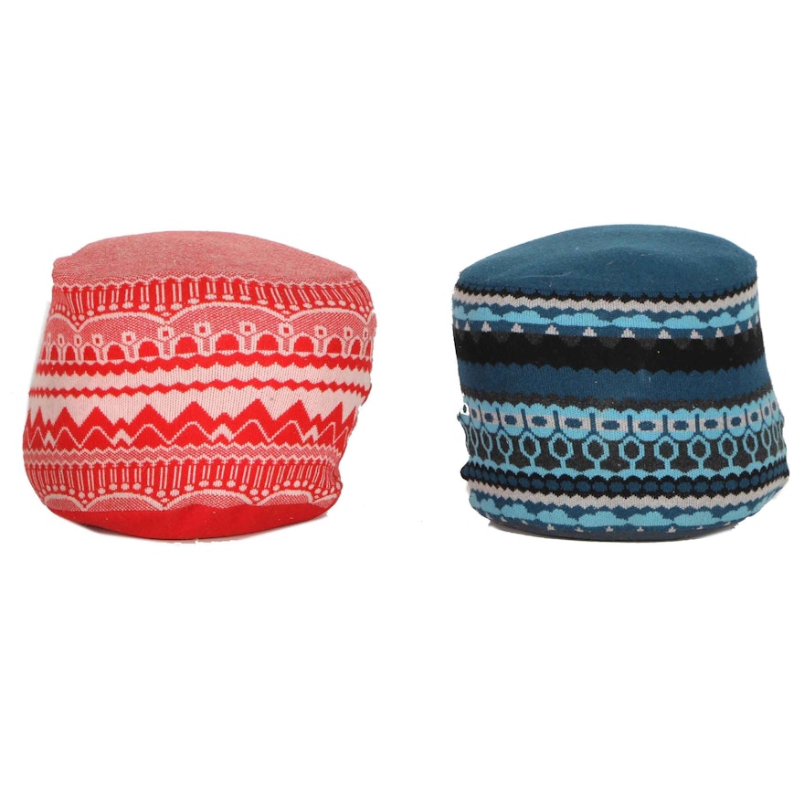 A Pair of Knitted Poufs