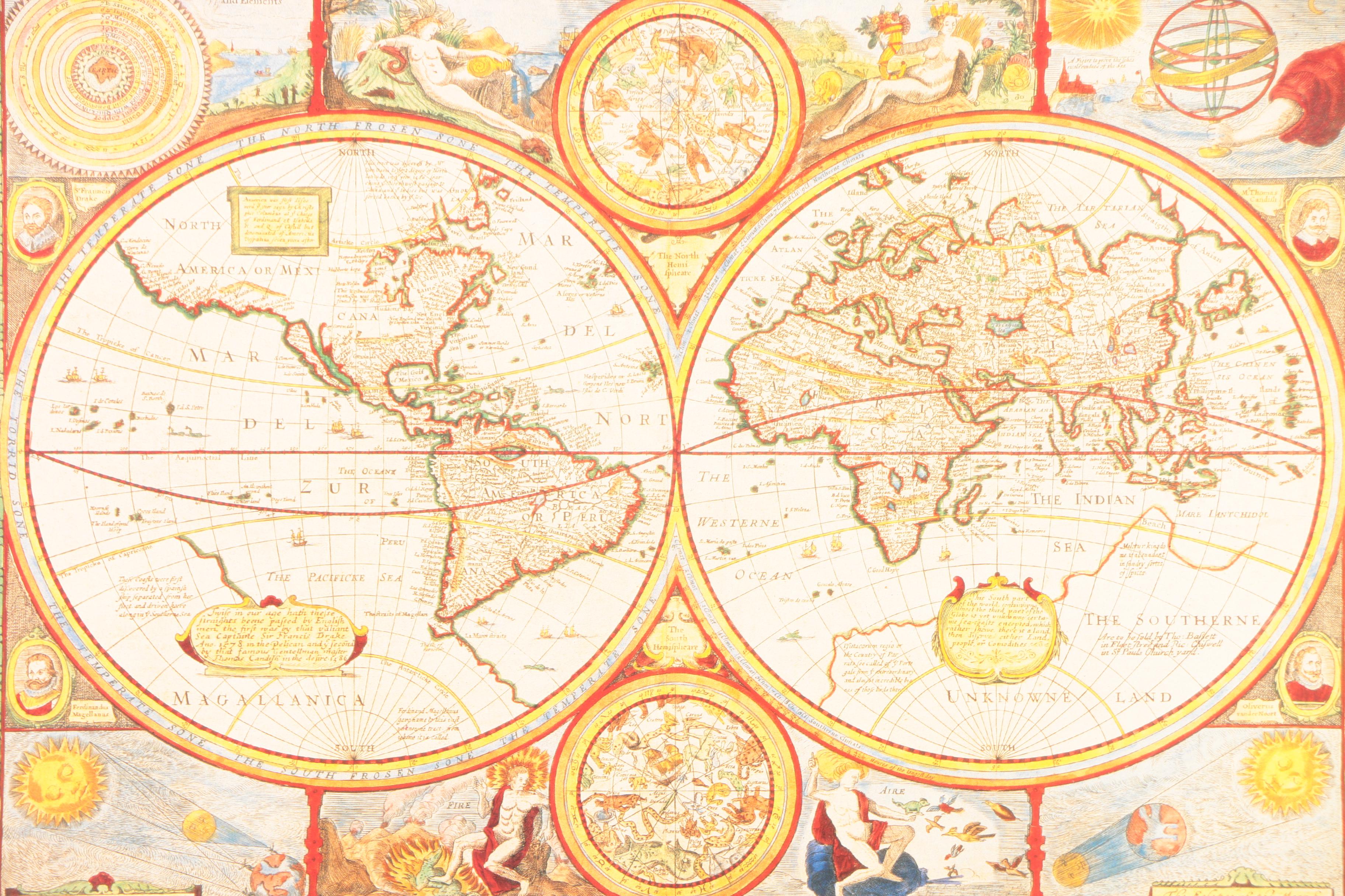 Offset Lithograph Map "A New And Accurate Map Of The World"