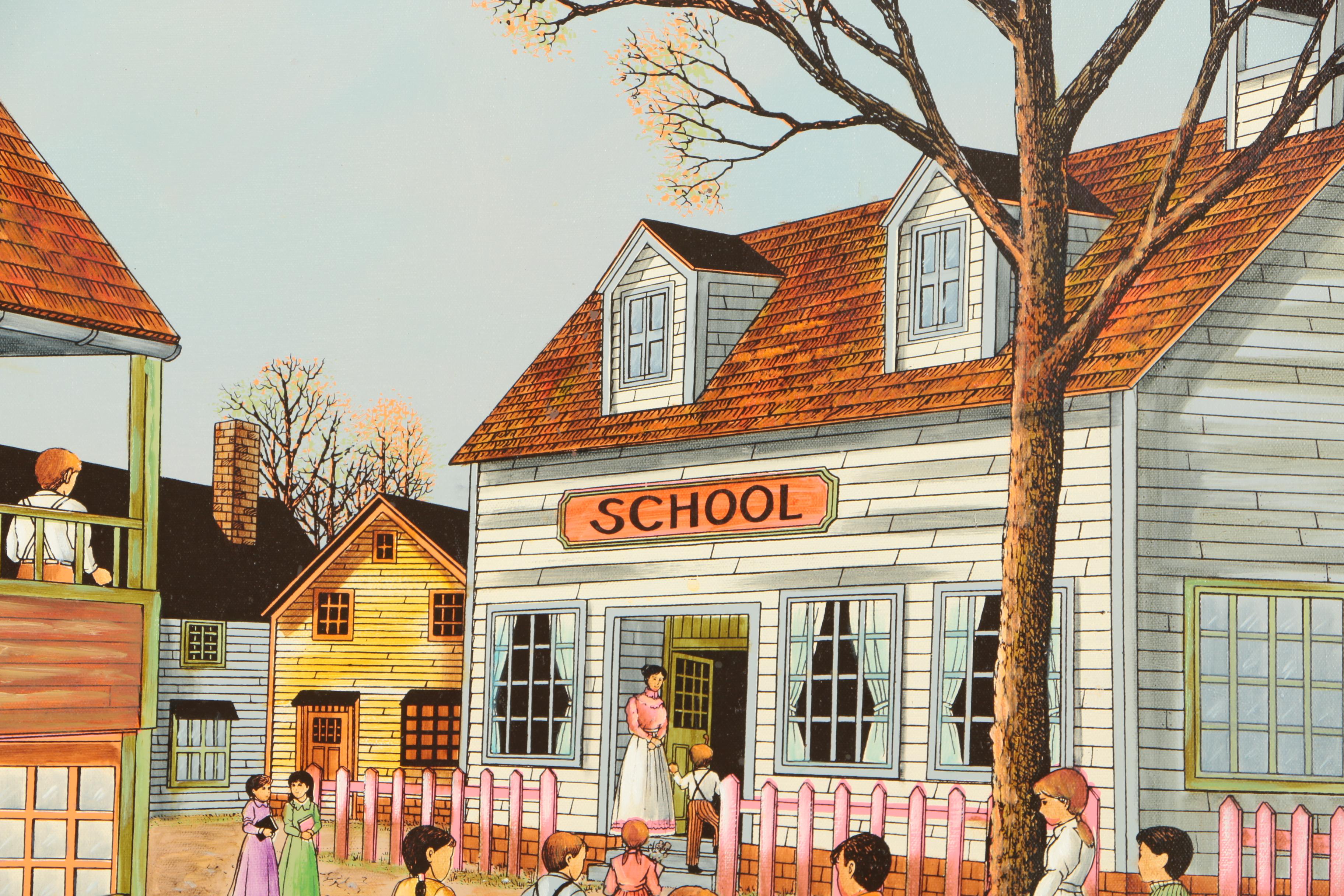 Embellished Serigraph On Canvas "One Room School House"