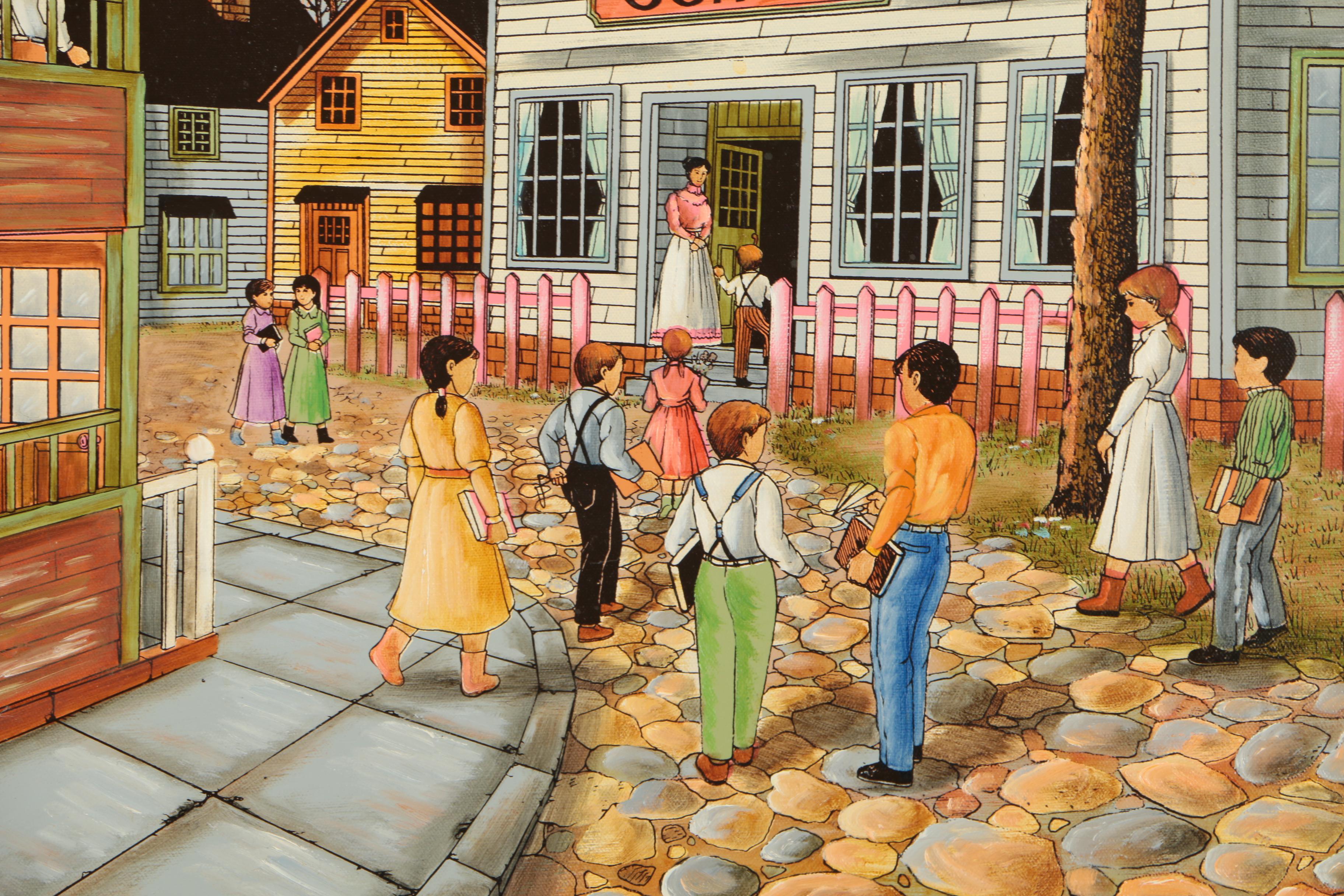 Embellished Serigraph On Canvas "One Room School House"