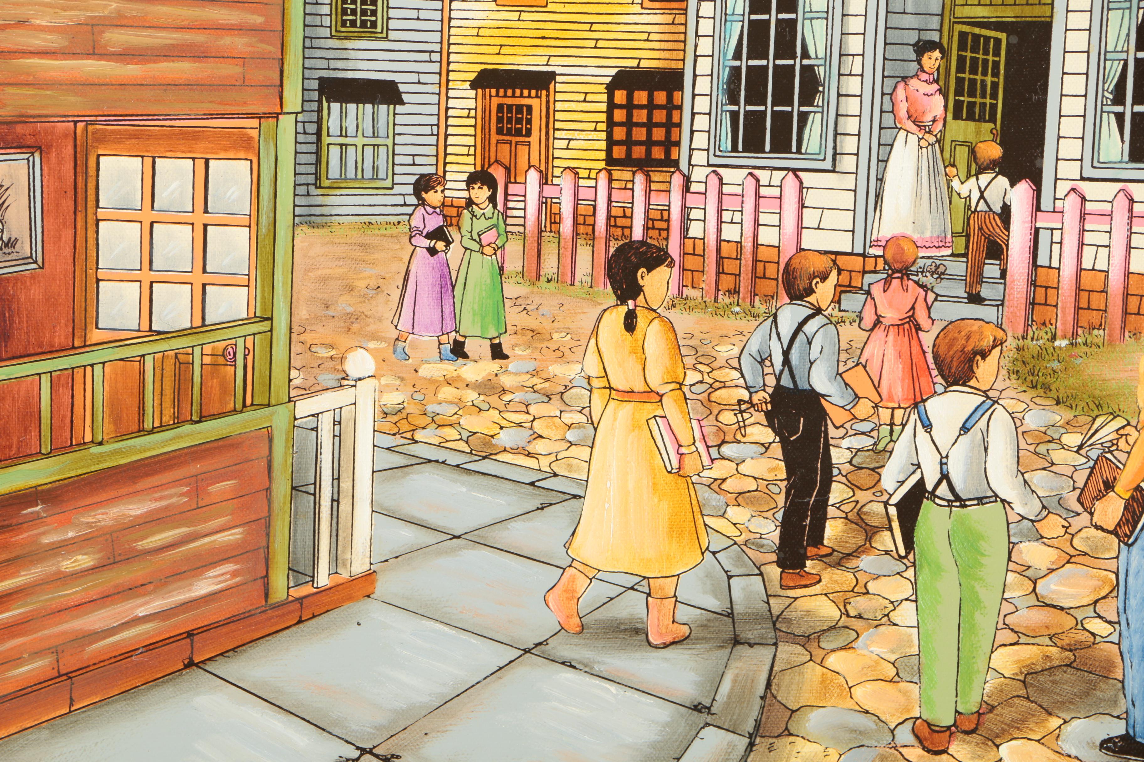 Embellished Serigraph On Canvas "One Room School House"
