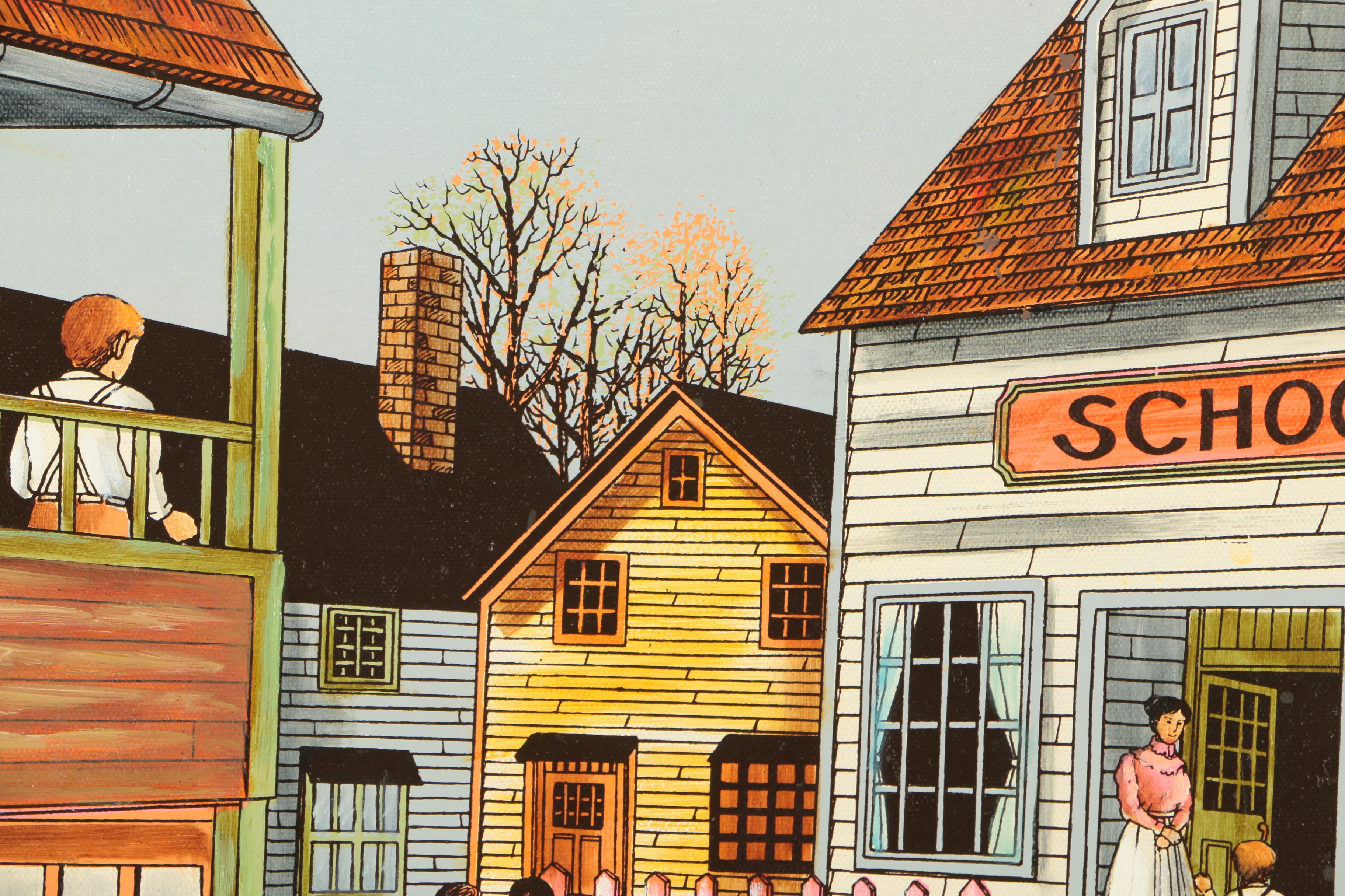 Embellished Serigraph On Canvas "One Room School House"
