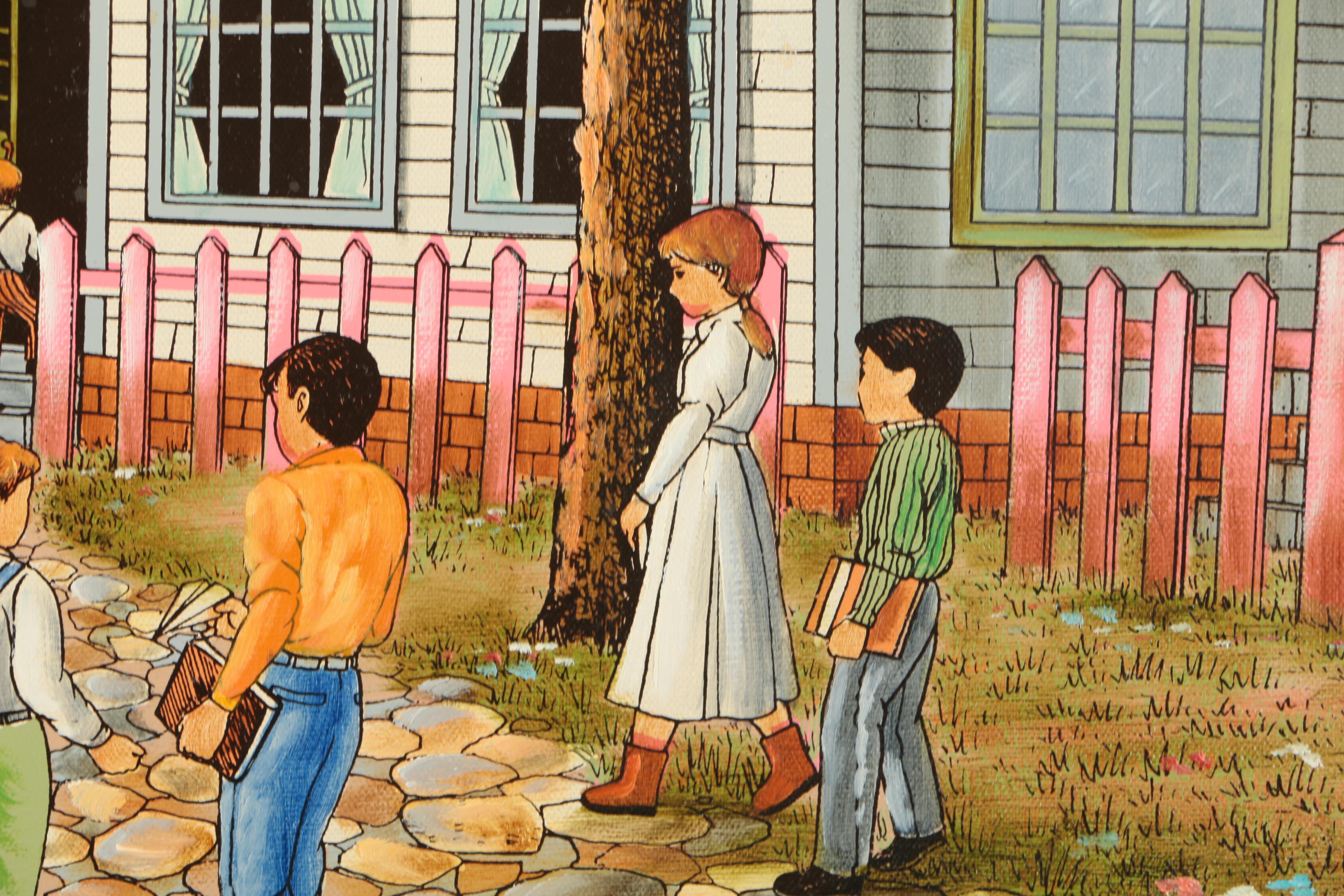 Embellished Serigraph On Canvas "One Room School House"