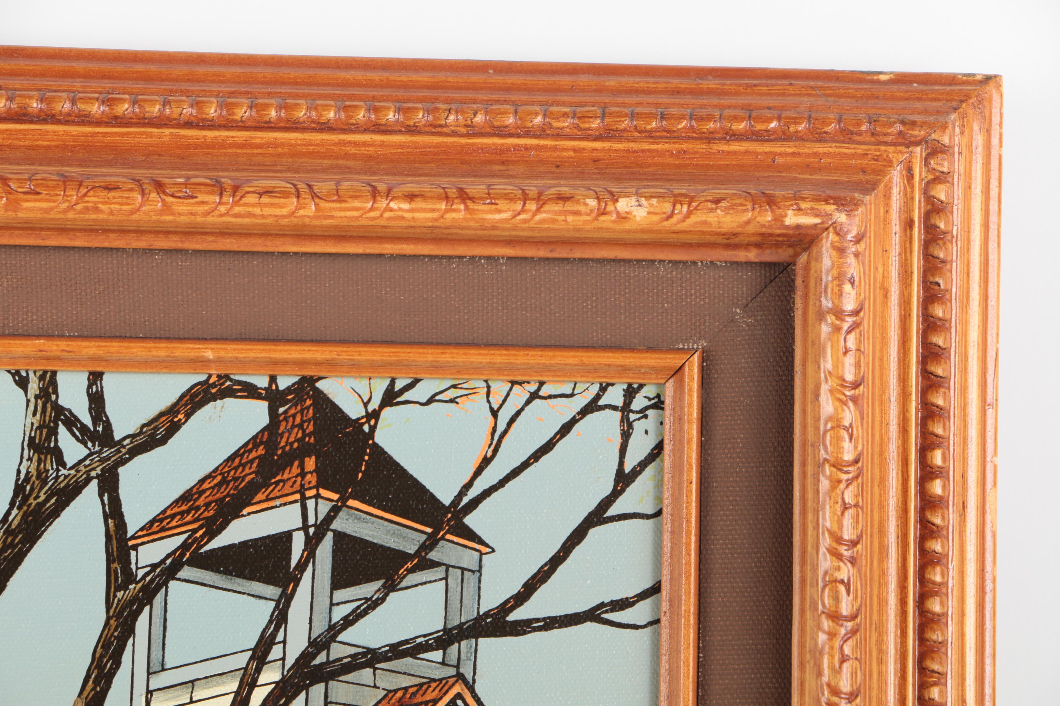 Embellished Serigraph On Canvas "One Room School House"