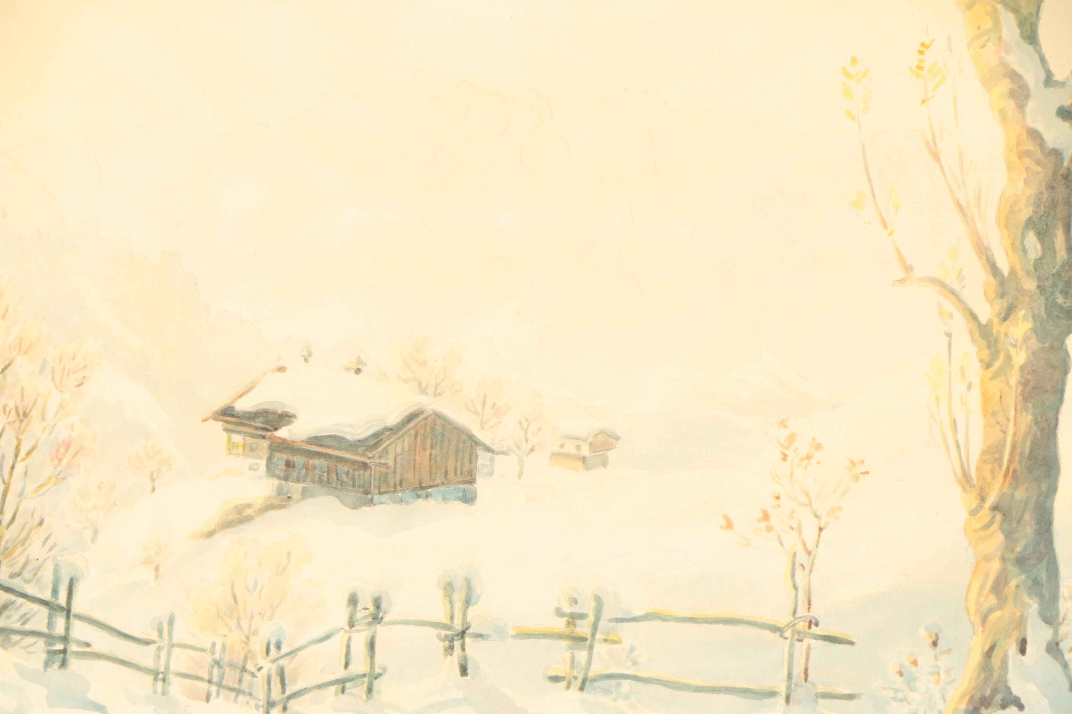 S. Geist Watercolor Painting on Paper of Winter Landscape