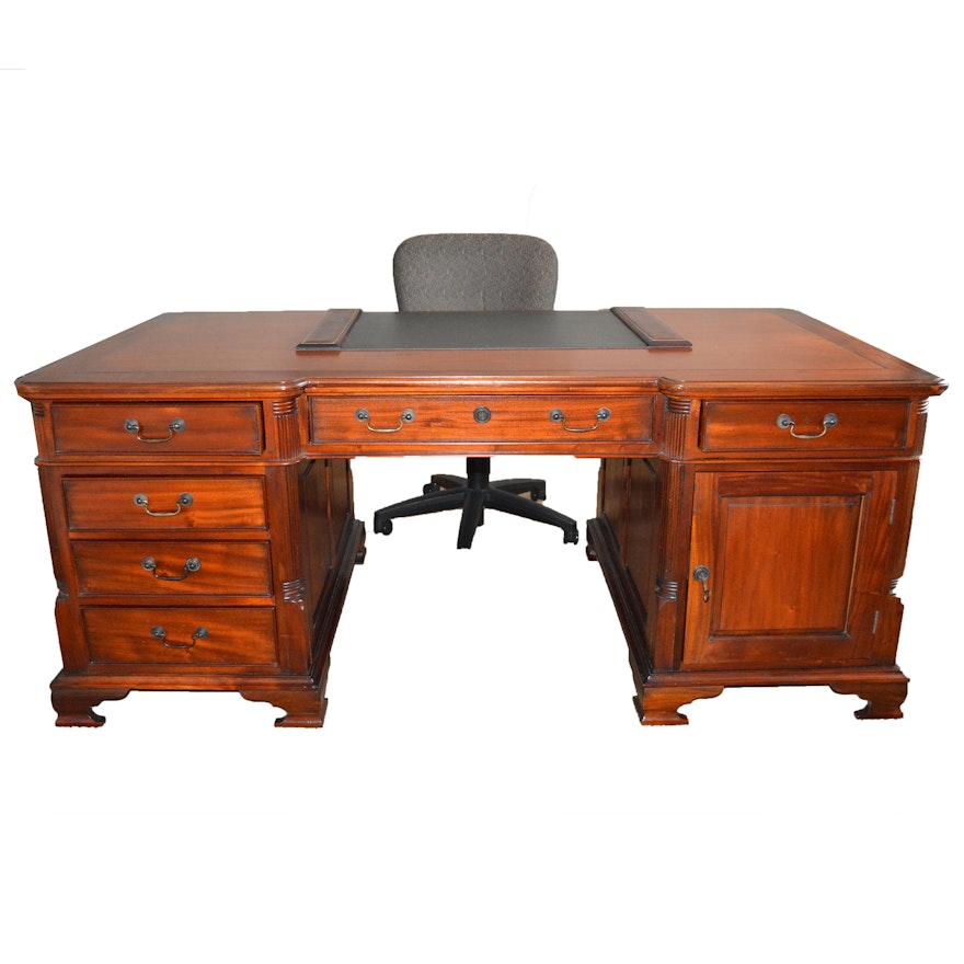 Traditional Style Partners Desk in Cherry Wood Stain