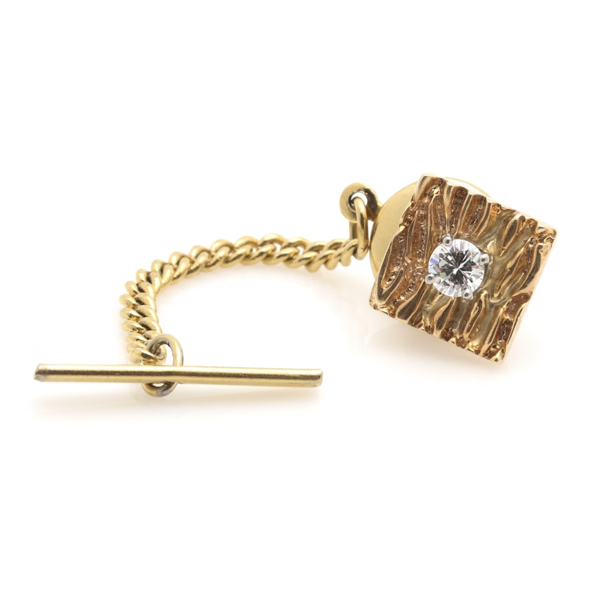 10K Yellow Gold Diamond Tie Tack