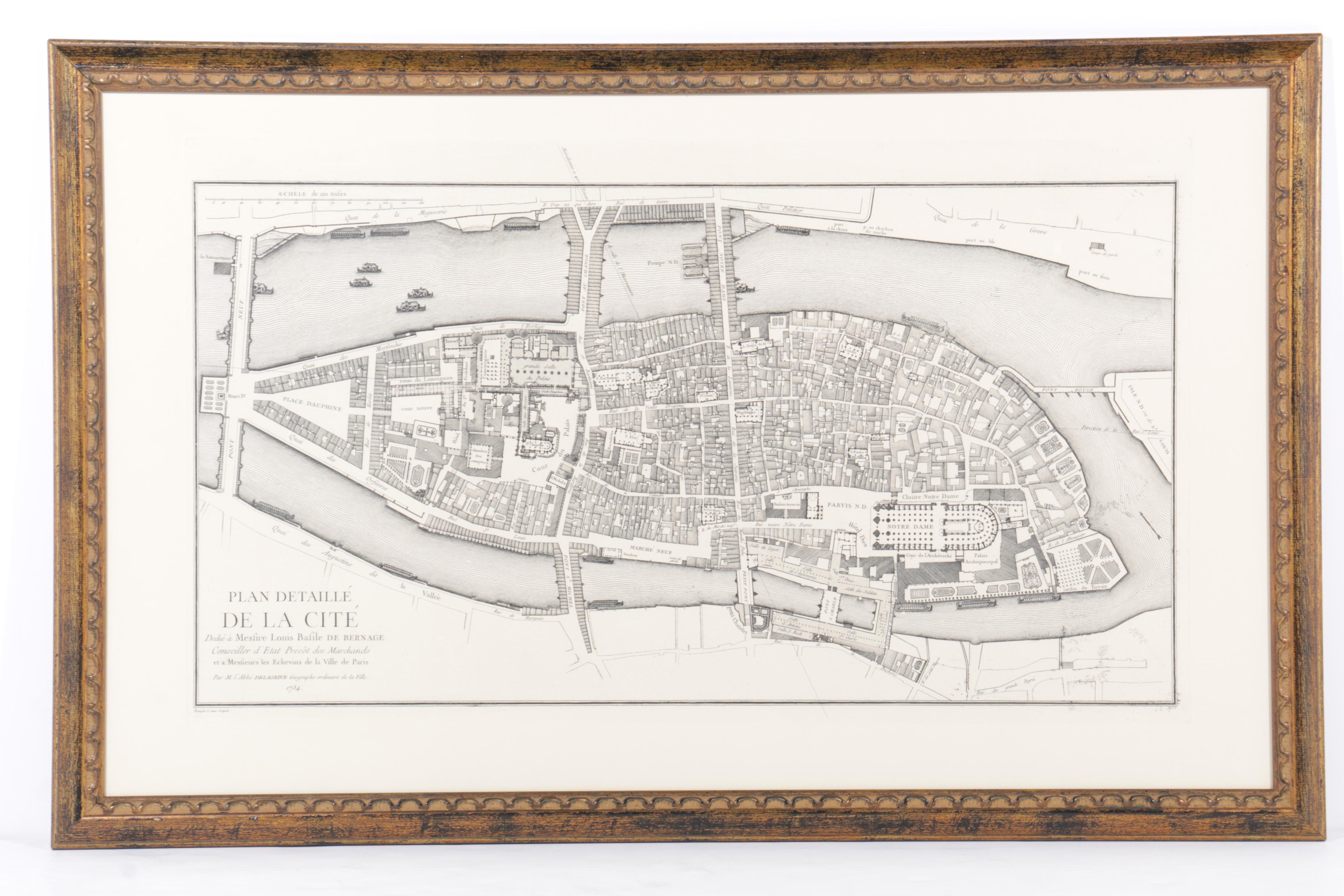 Restrike Engraving of Delagrive's 1754 Map of the Île de la Cité