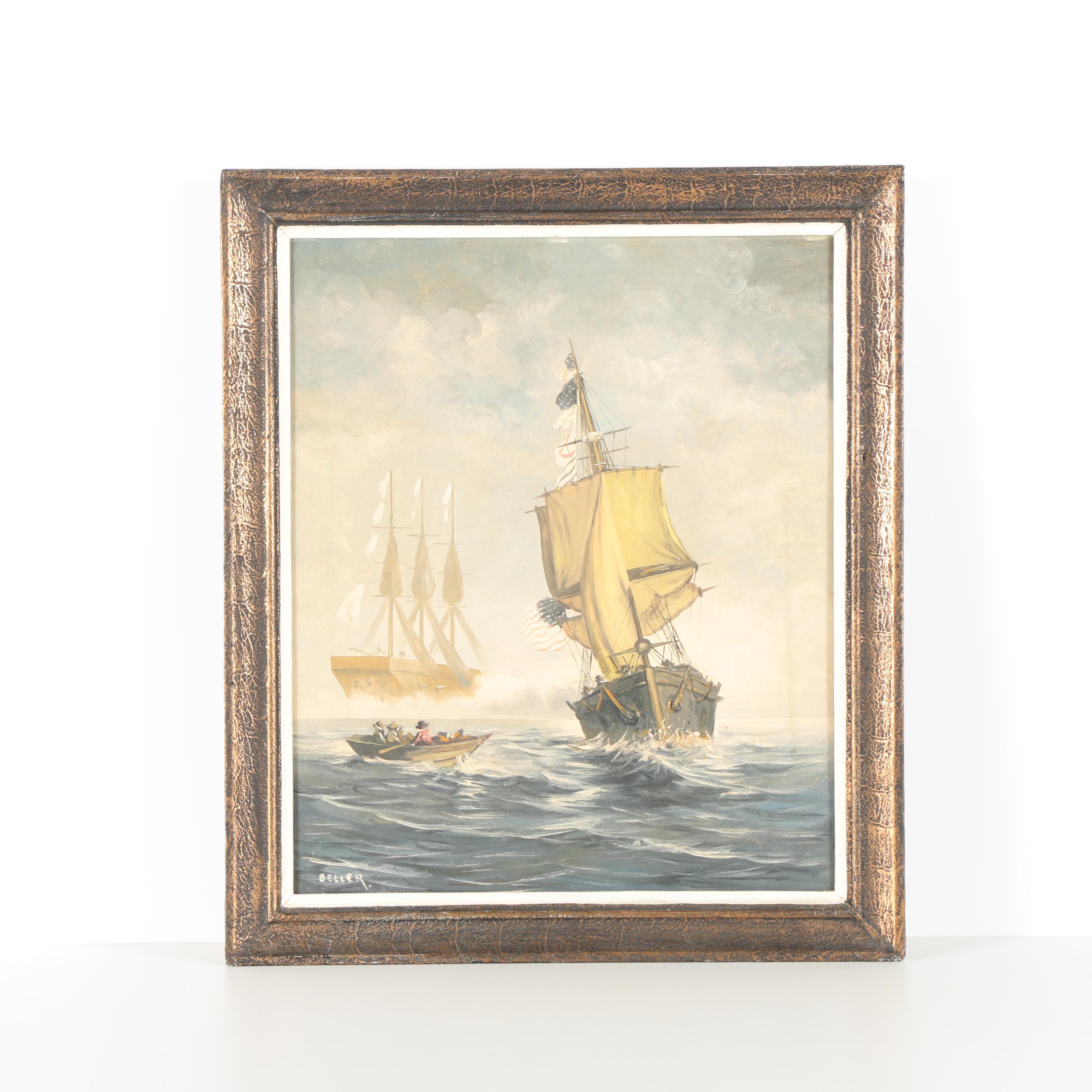Beller Oil Painting on Canvas of Sailing Ships