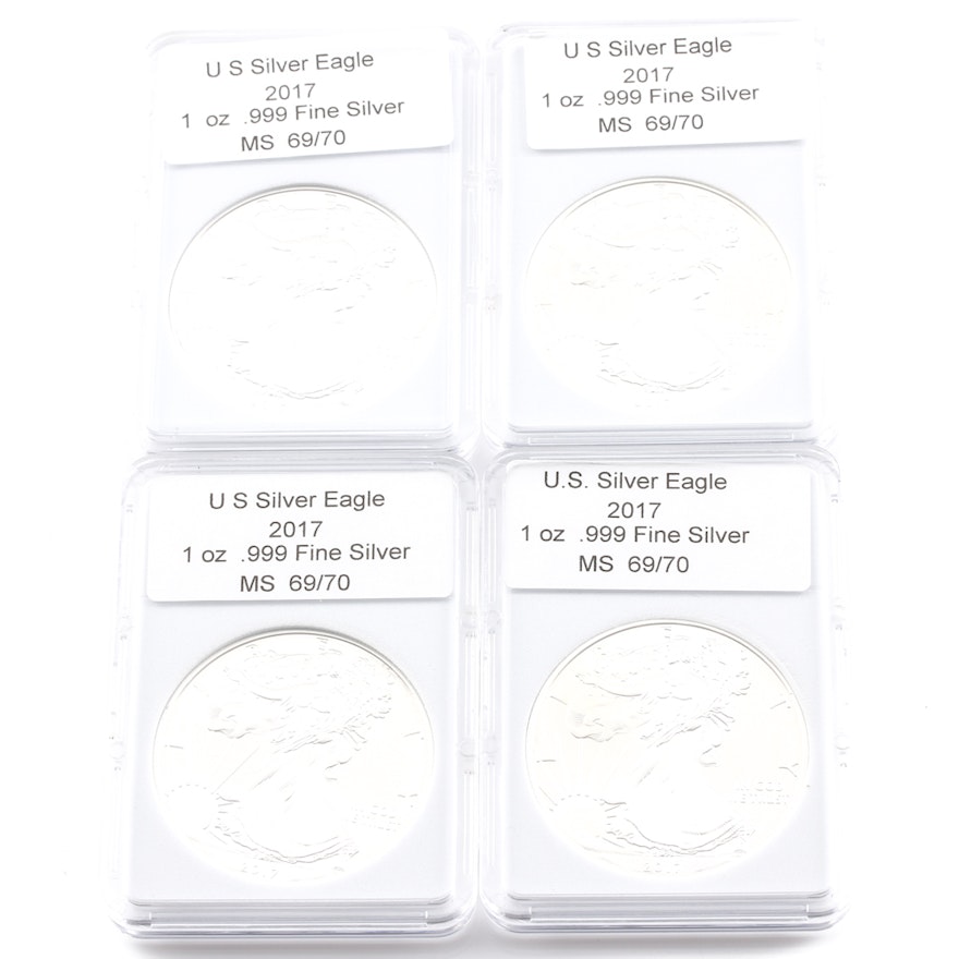 Group of Four 2017 One Dollar U.S. Silver Eagles