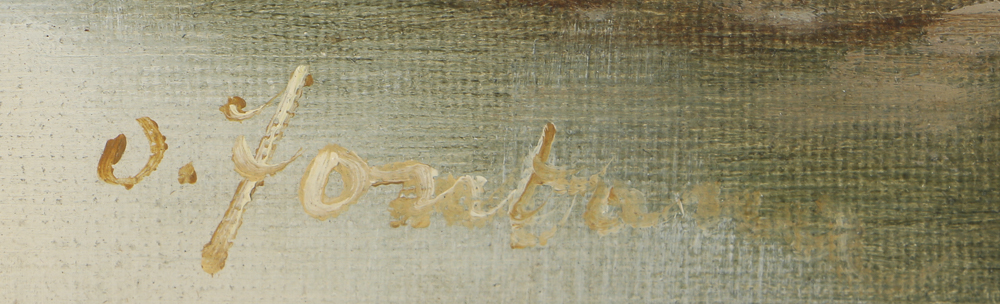 A Fontana Oil Painting on Canvas Board Figural Landscape