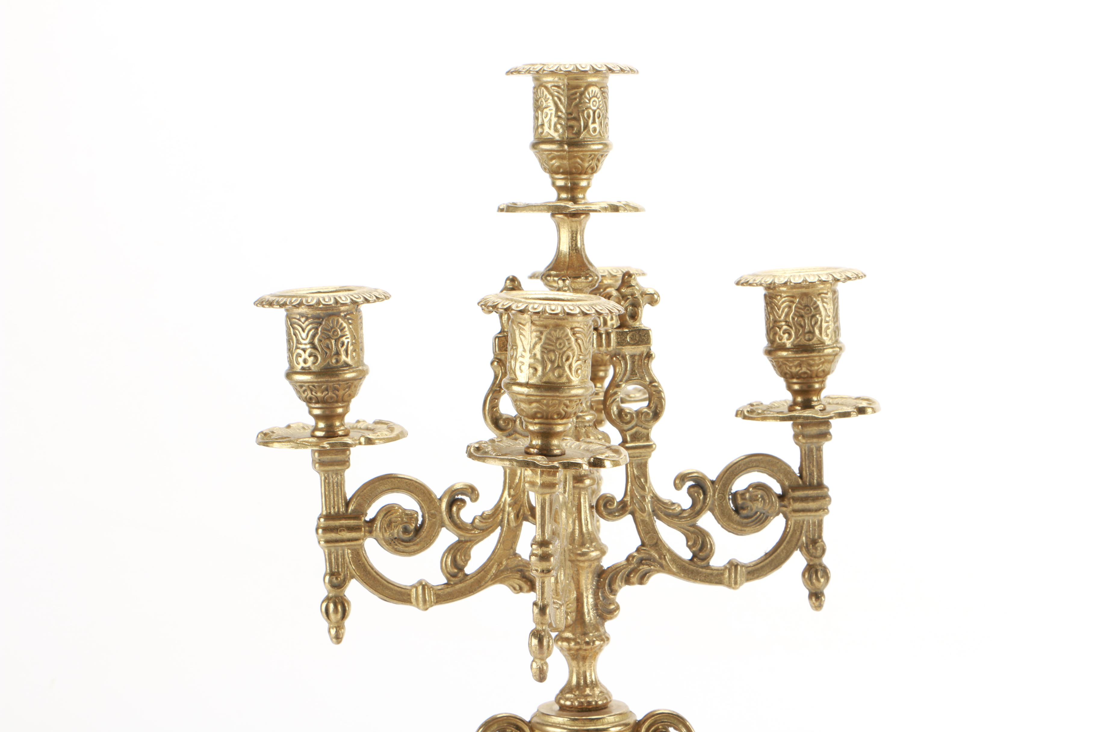 Italian Brass and Porcelain Candelabras