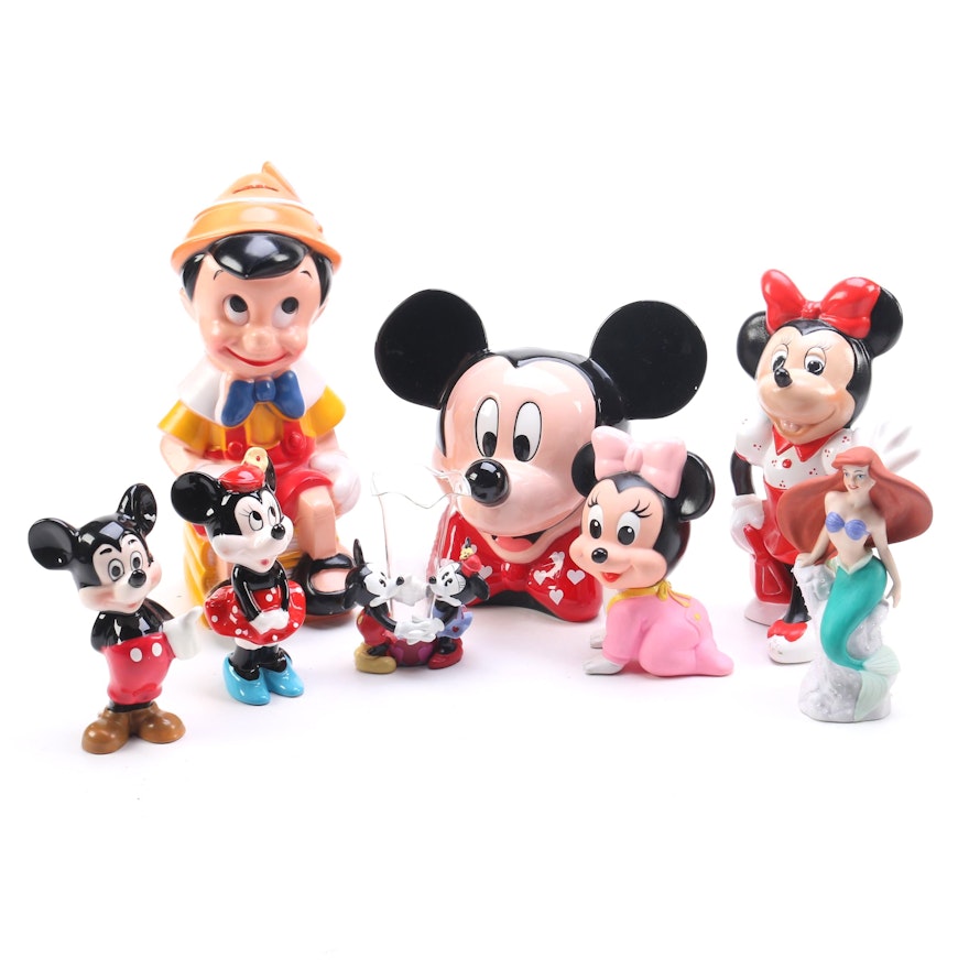 Disney Figurines Including "The Little Mermaid" and "Mickey Mouse"