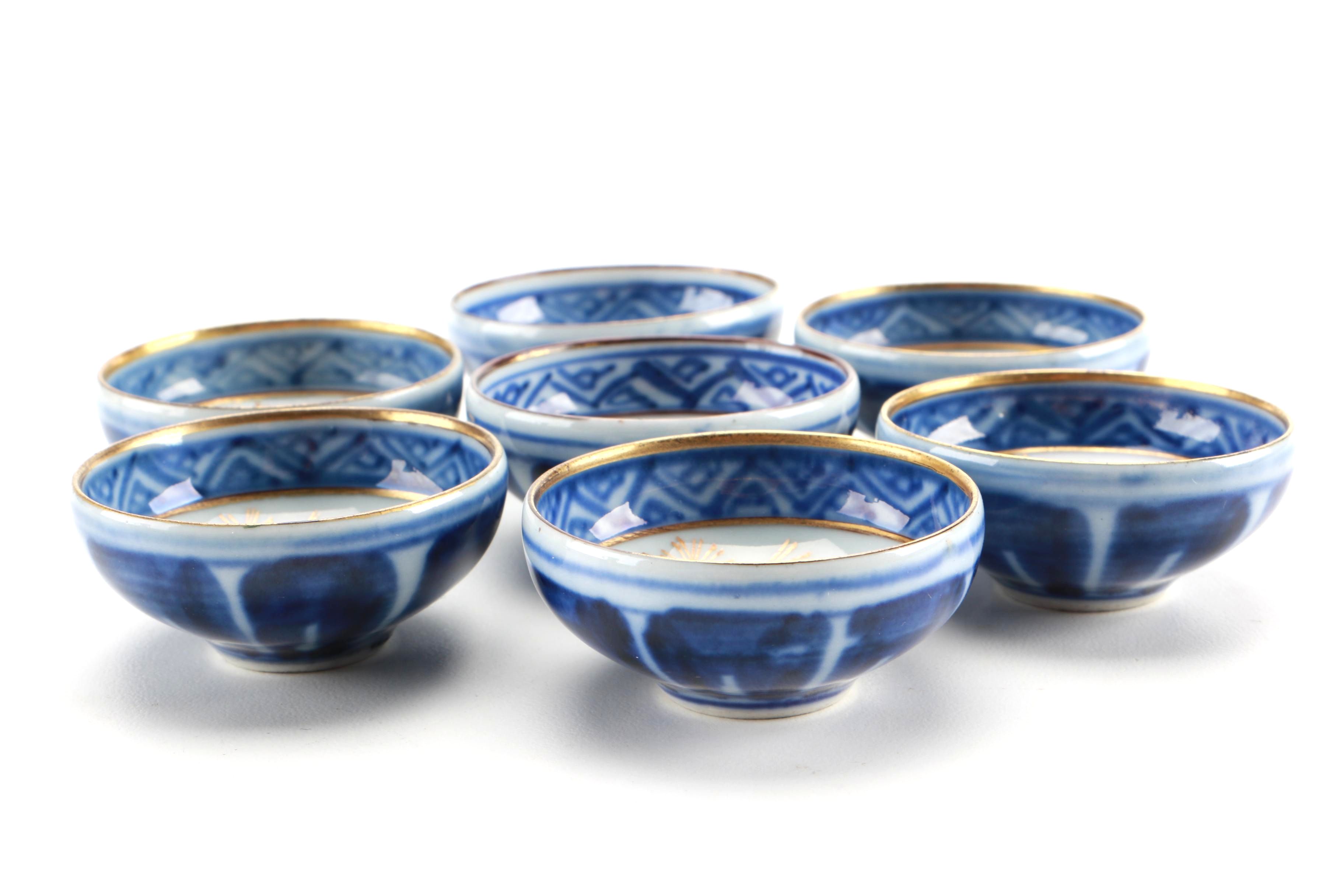 Japanese Handpainted Porcelain Salt Bowl Set