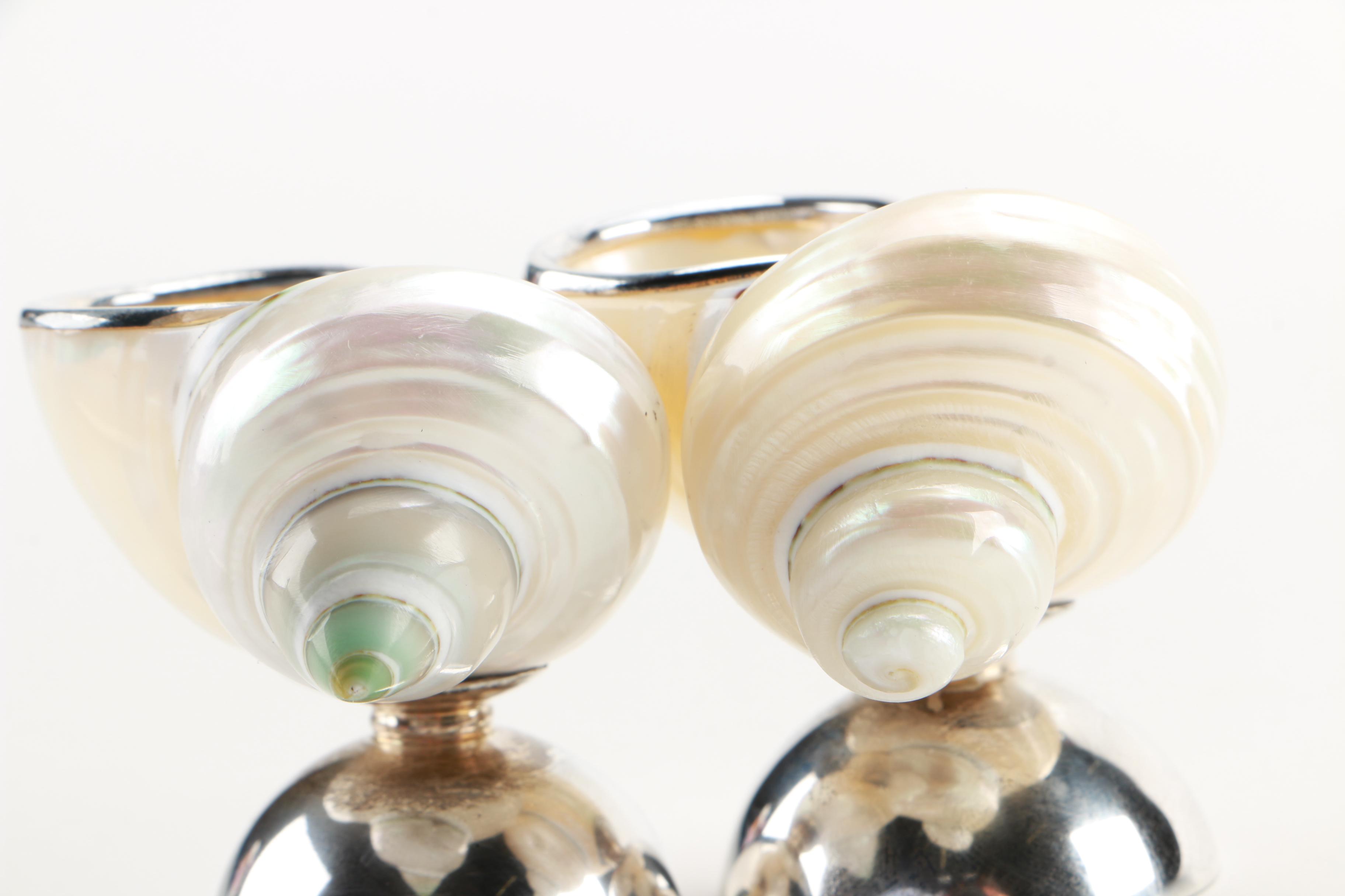 Weighted Sterling and Shell Salt Dishes With Salt Spoons