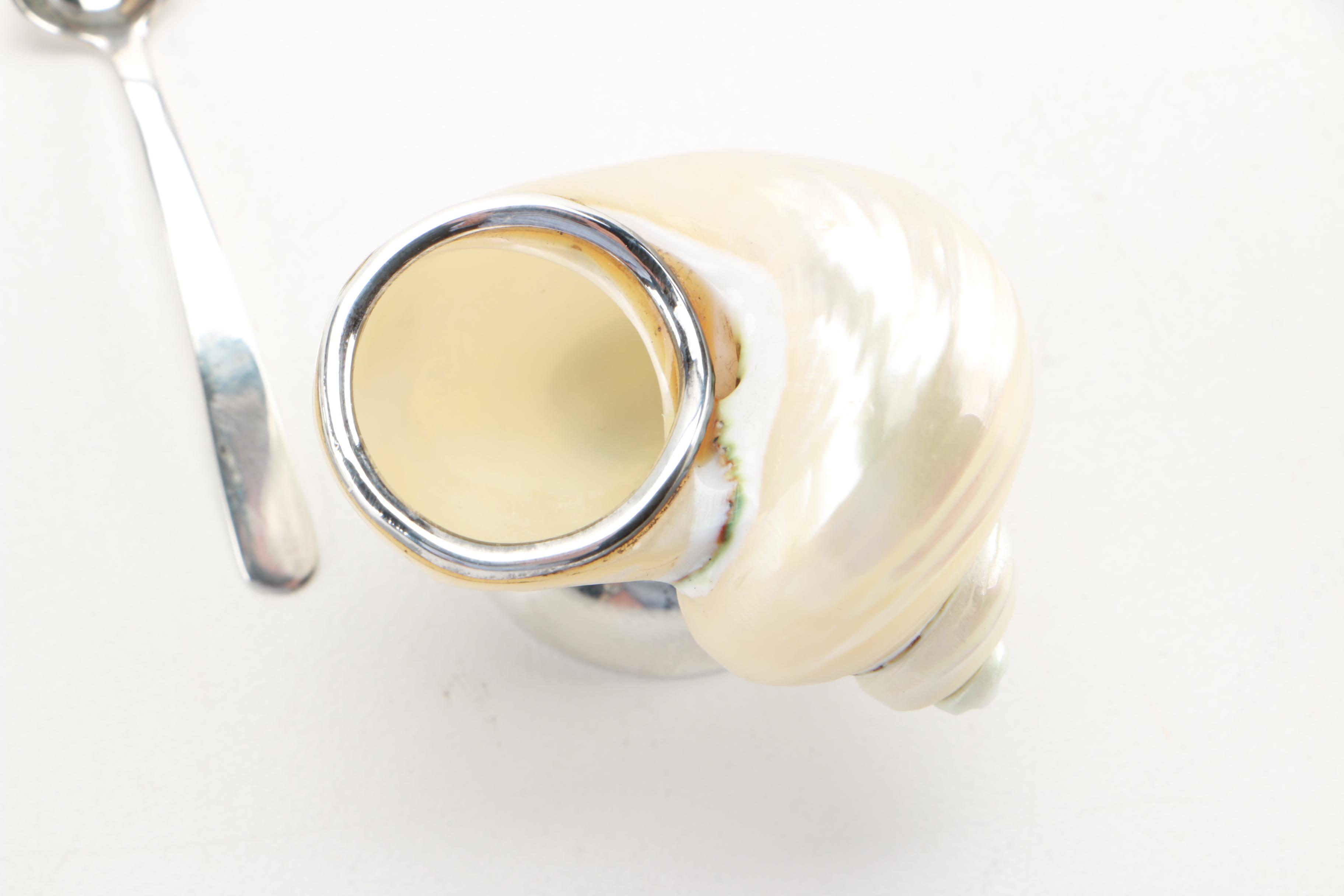 Weighted Sterling and Shell Salt Dishes With Salt Spoons