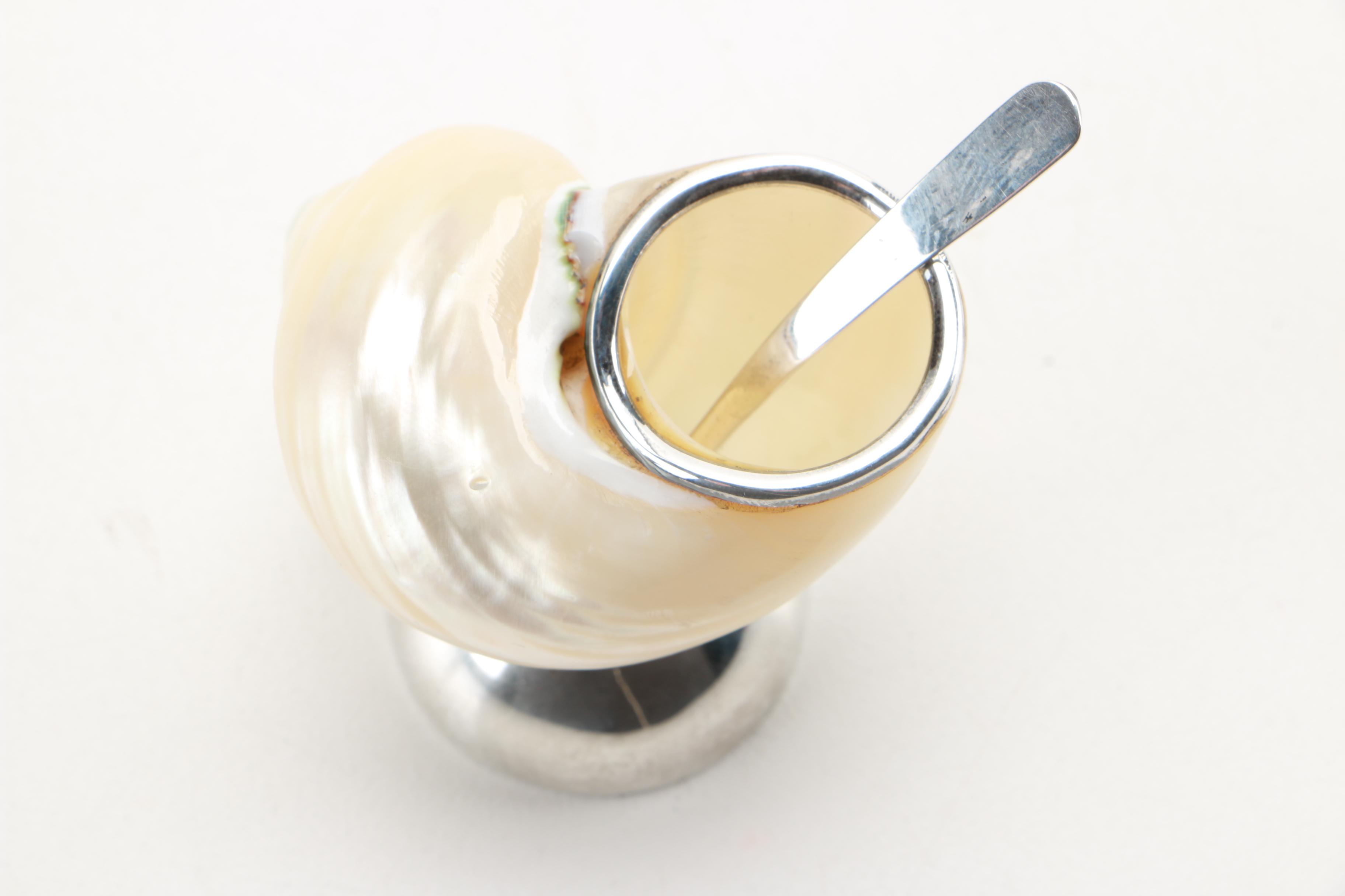 Weighted Sterling and Shell Salt Dishes With Salt Spoons