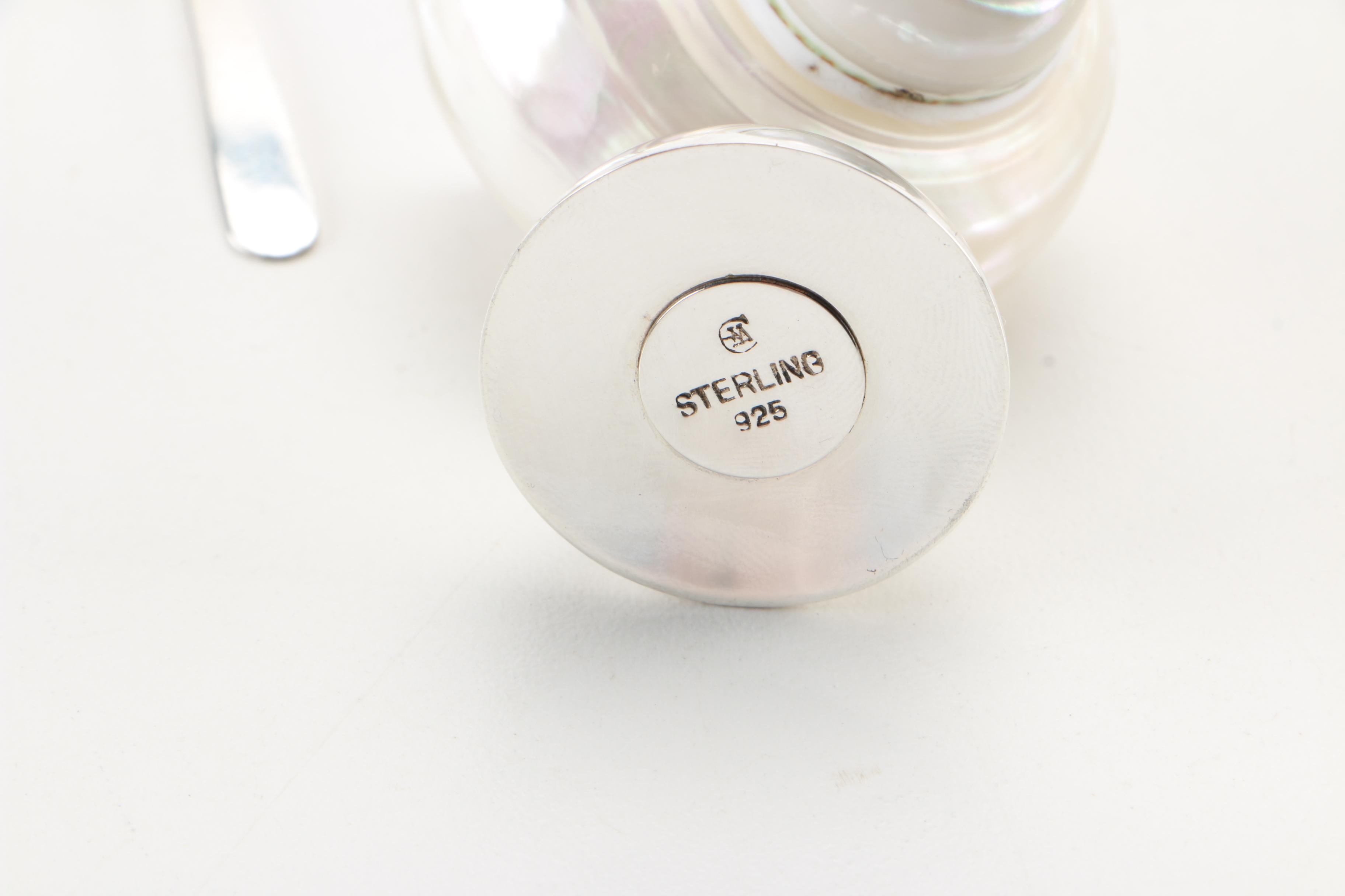 Weighted Sterling and Shell Salt Dishes With Salt Spoons